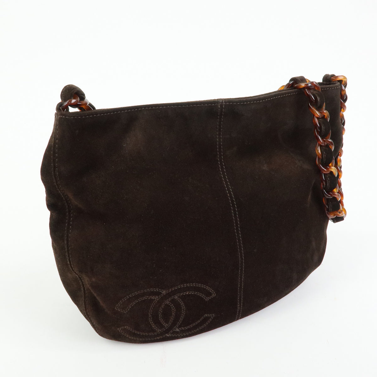CHANEL COCO Mark Suede Plastic Chain Shoulder Bag Crossbody Bag Brown