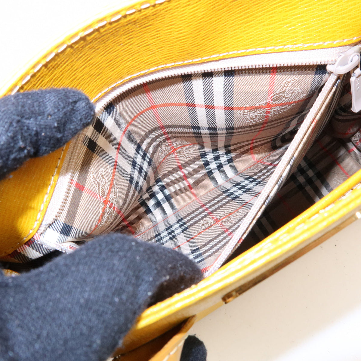 BURBERRY Leather Mini Hand Bag Tote Bag Yellow