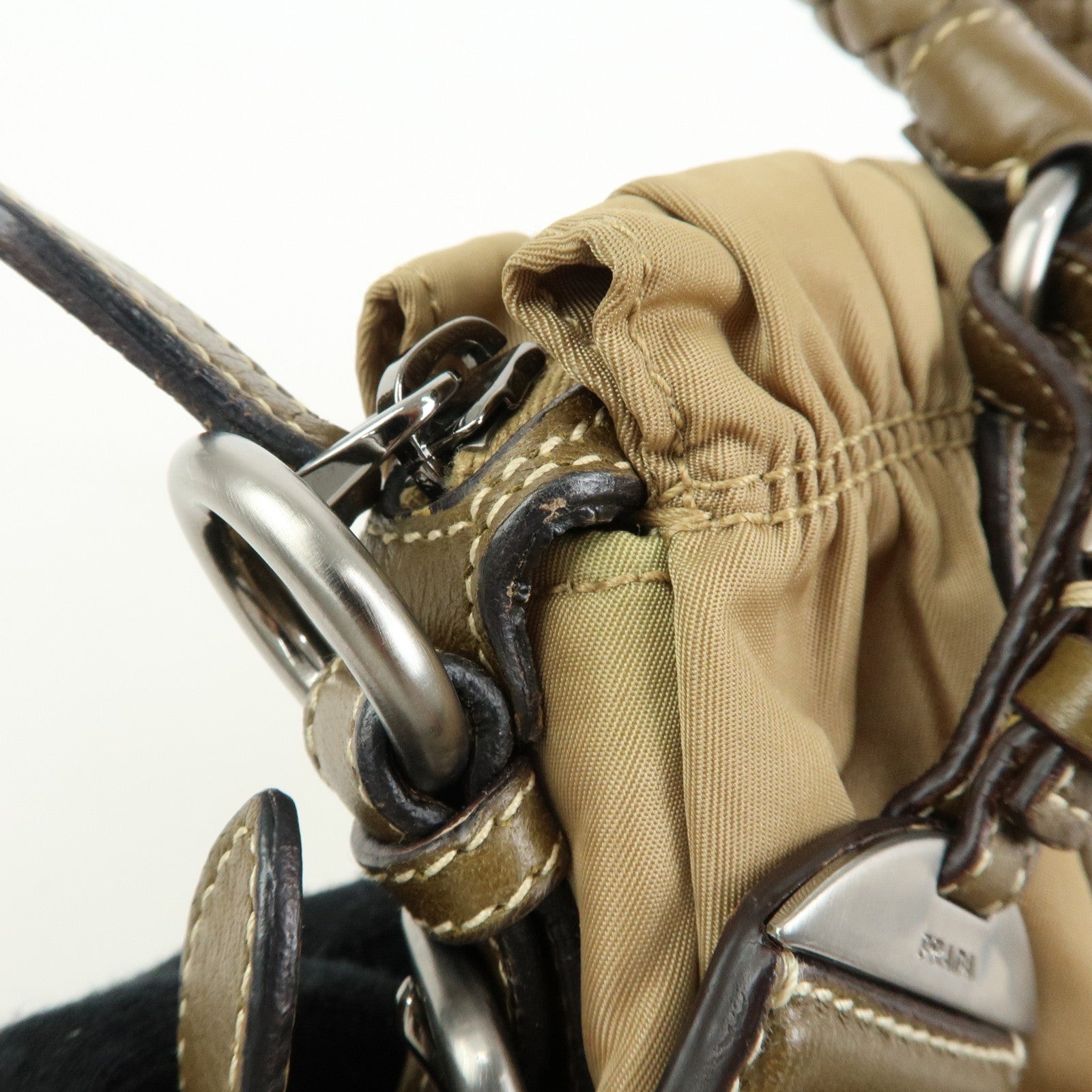 PRADA Triangle Logo Nylon Leather Tessuto Gaufre Hand Bag Brown
