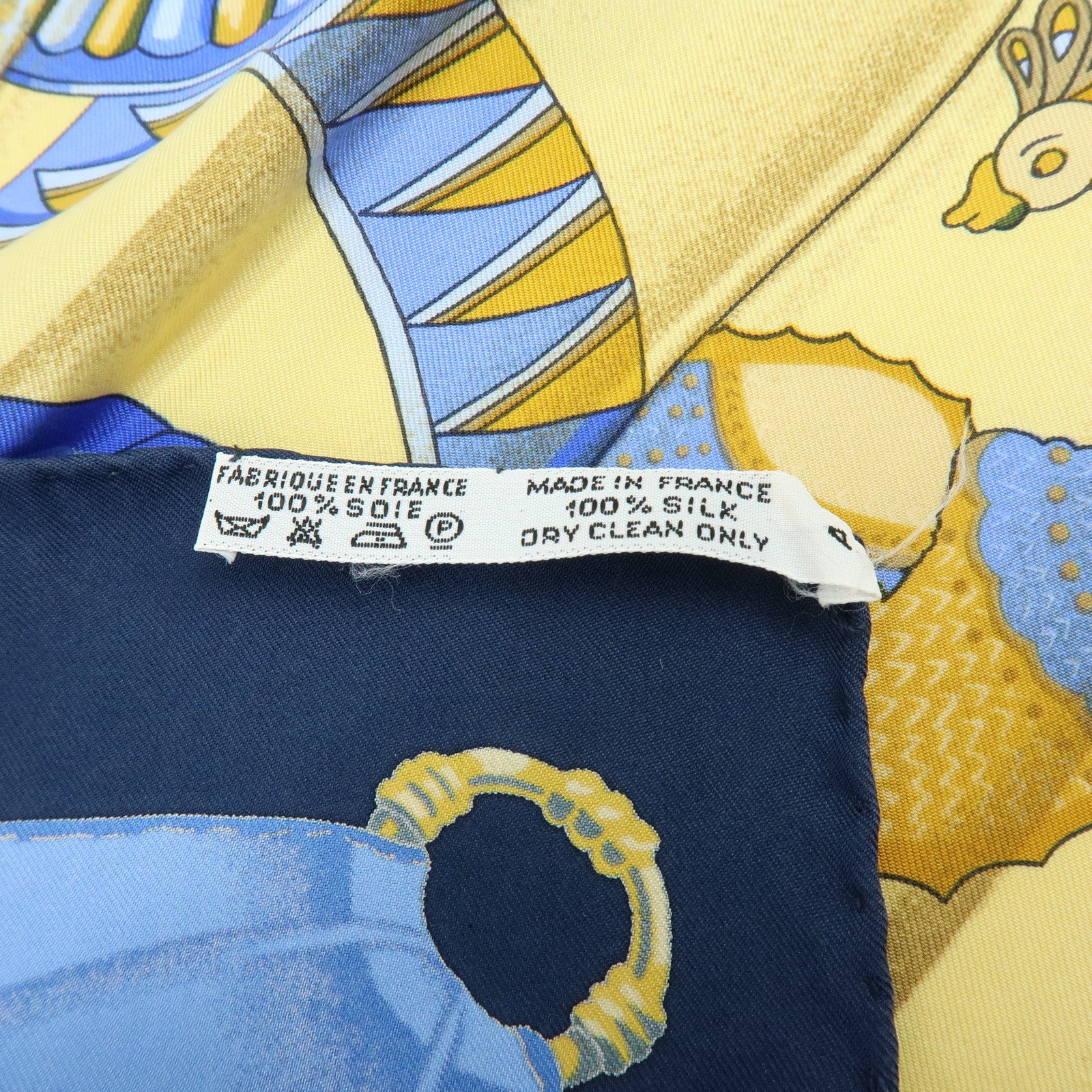 HERMES Carre 90 Silk 100% Scarf Soleil de Soie Blue Navy Yellow
