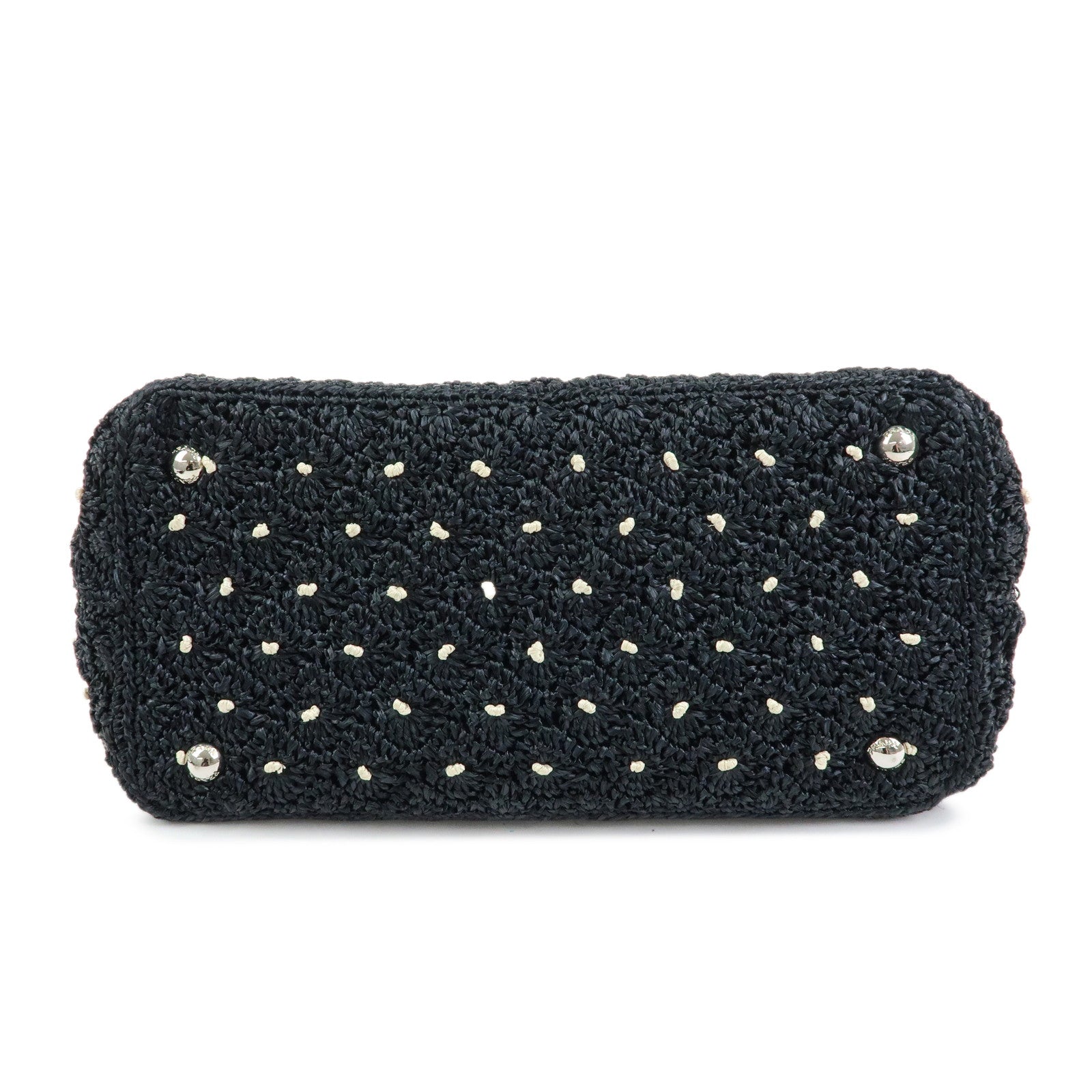 PRADA Triangle Logo Raffia 2Way Bag Hand Bag Shoulder Bag Black 1BG889