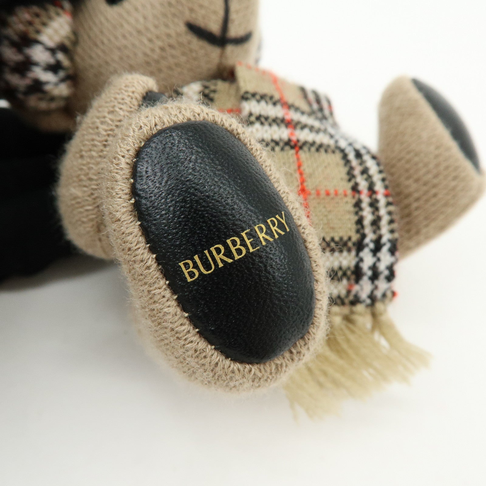 BURBERRY Nova Plaid Wool Cashmere Leather Bag Charm Brown