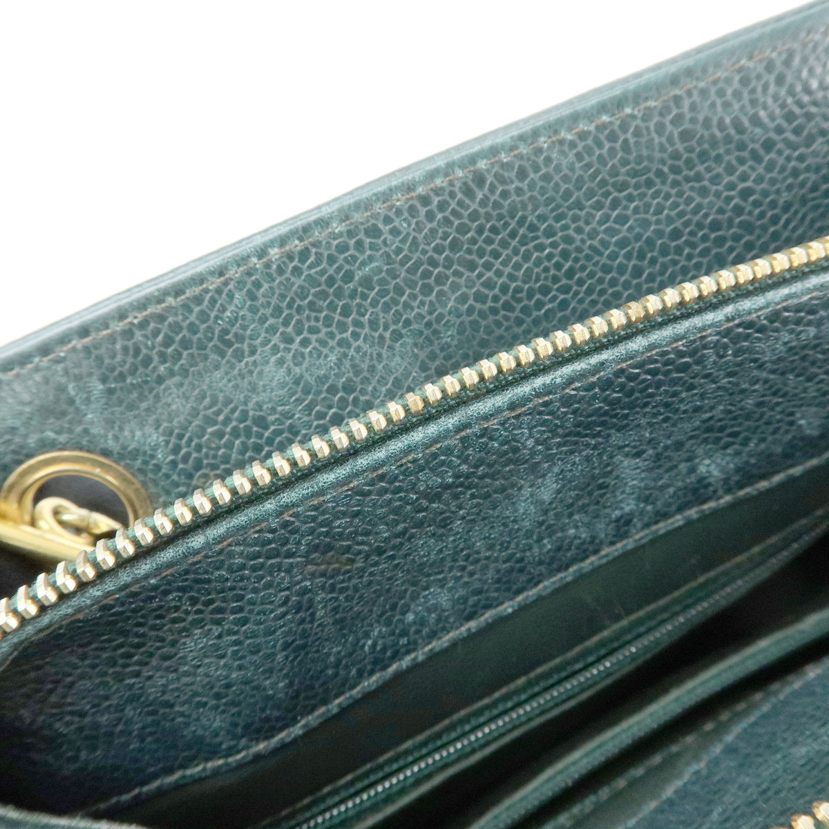 CHANELCOCO Mark Caviarskin Chain Shoulder Bag Tote Bag Dark Green