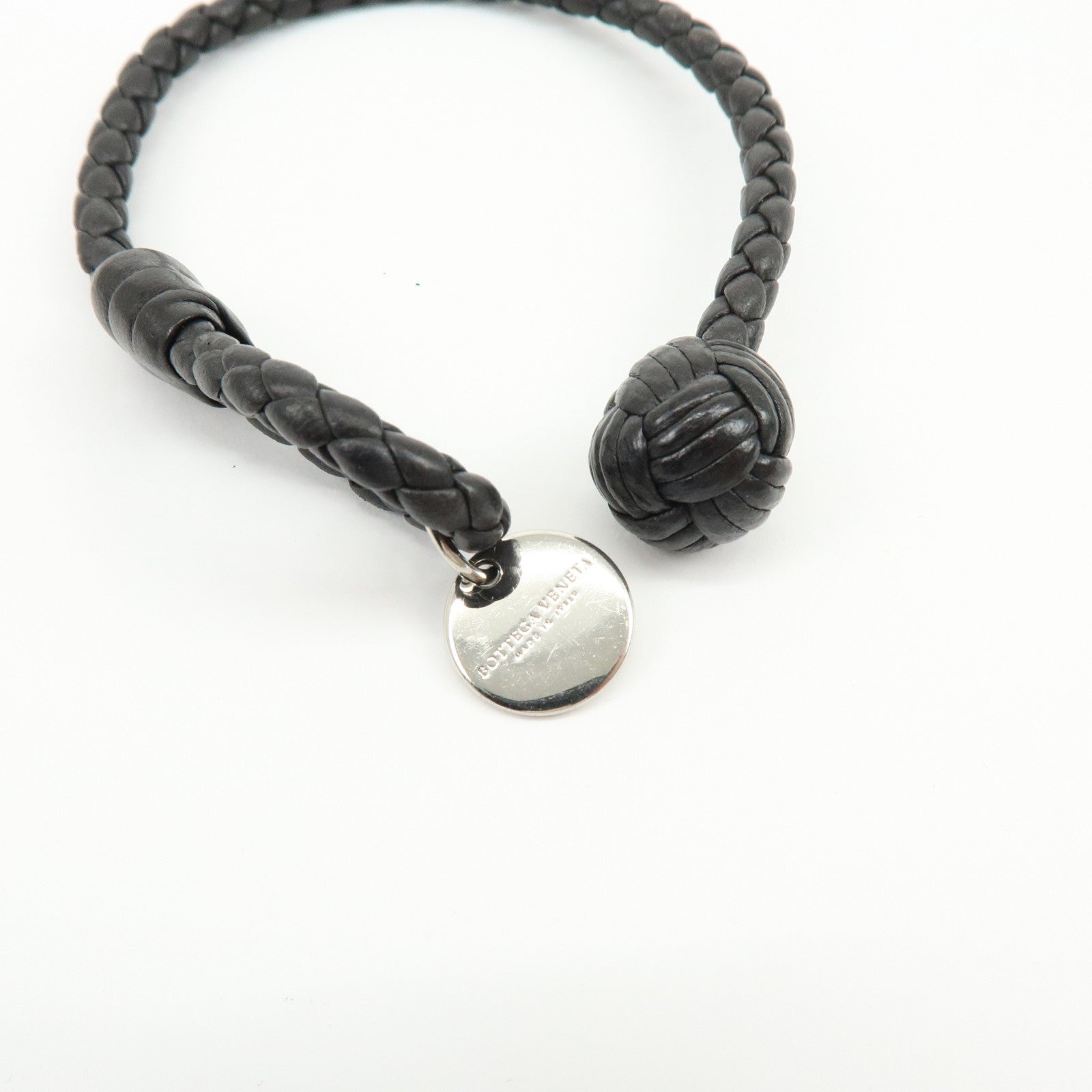 BOTTEGA VENETA  Intrecciato Leather Bracelet Size M Black
