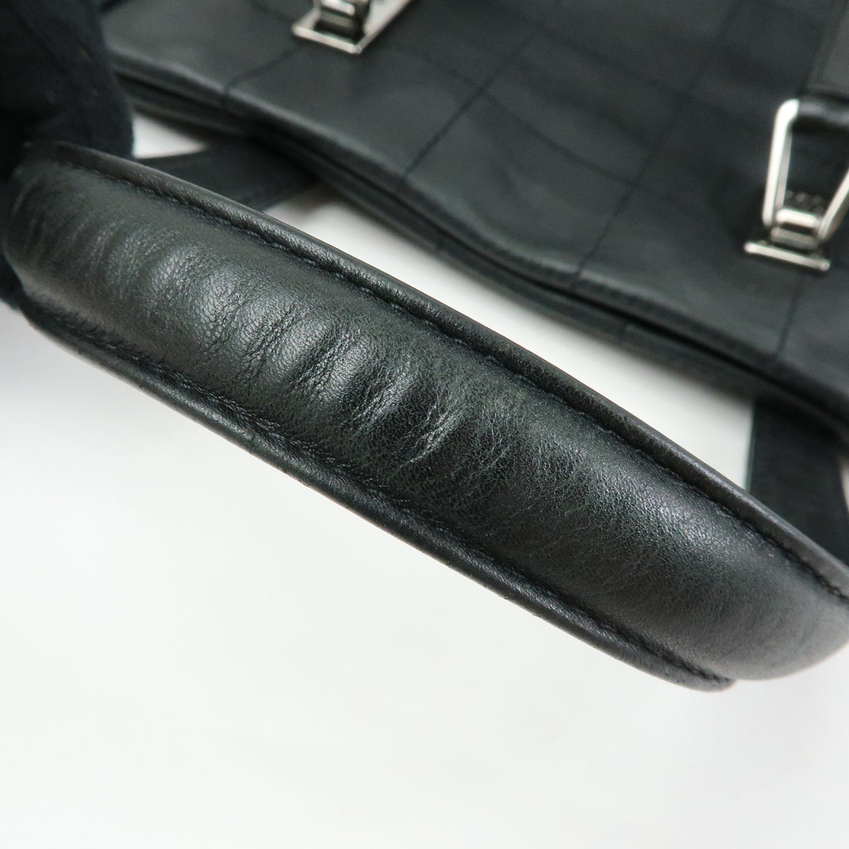 CHANEL Chocolate Bar COCO Mark Lamb Skin Hand Bag Tote Bag Black