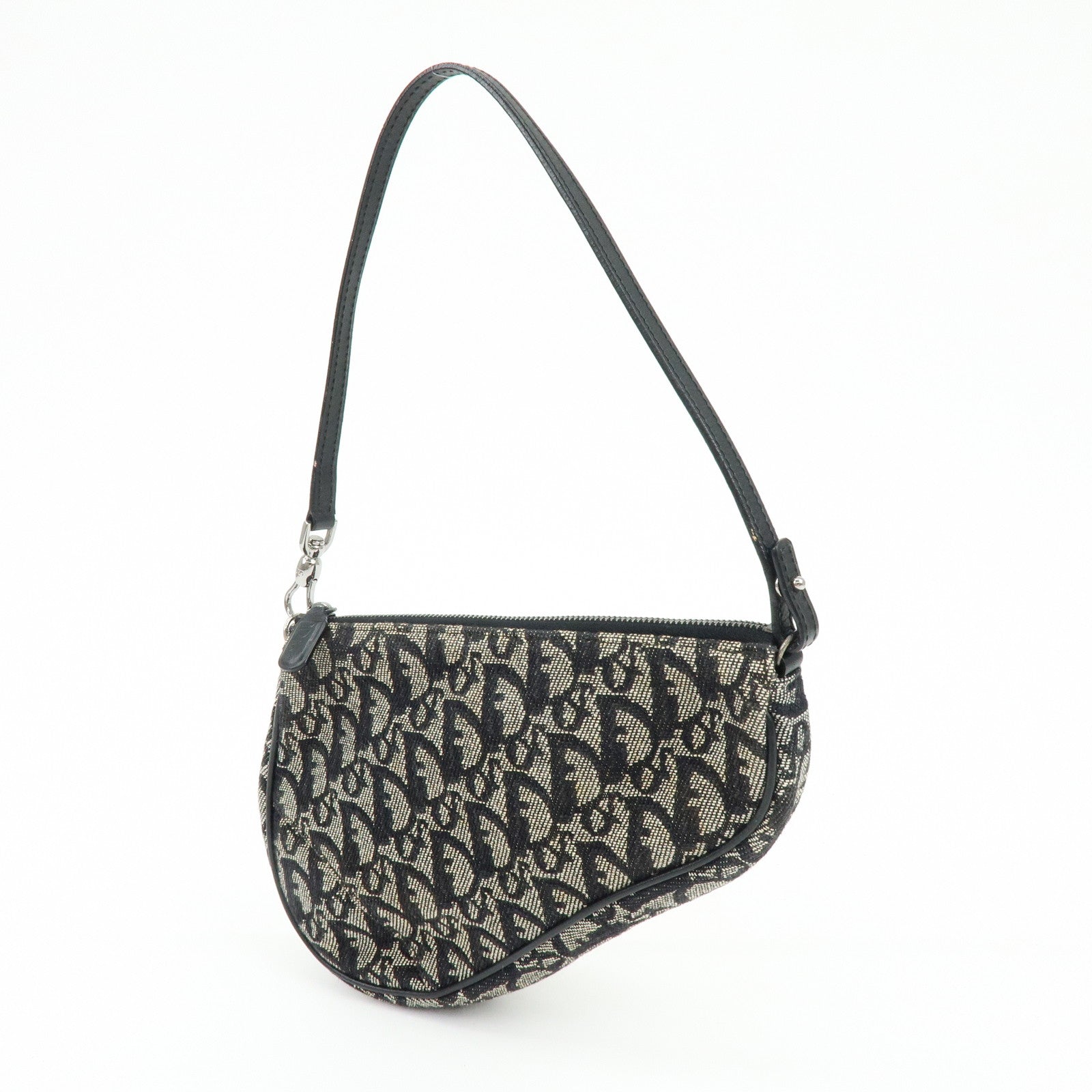 Christian Dior Trotter Jacquard Leather Saddle Bag Pouch Black
