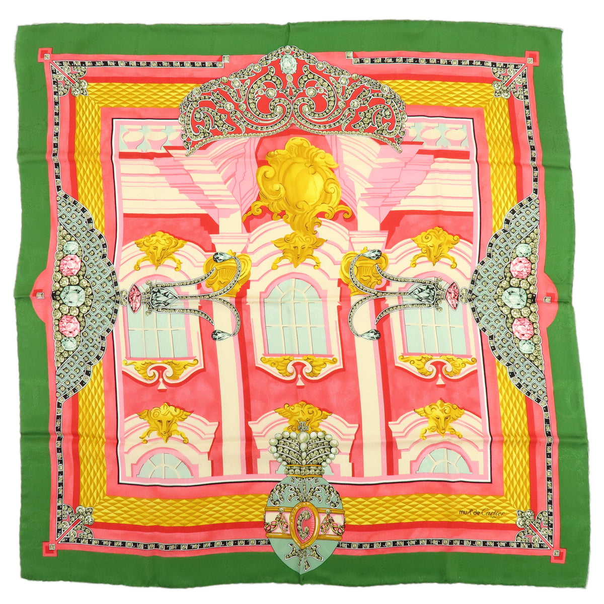 Cartier Must de Cartier Silk 100% Scarf Pink Green Multicolor