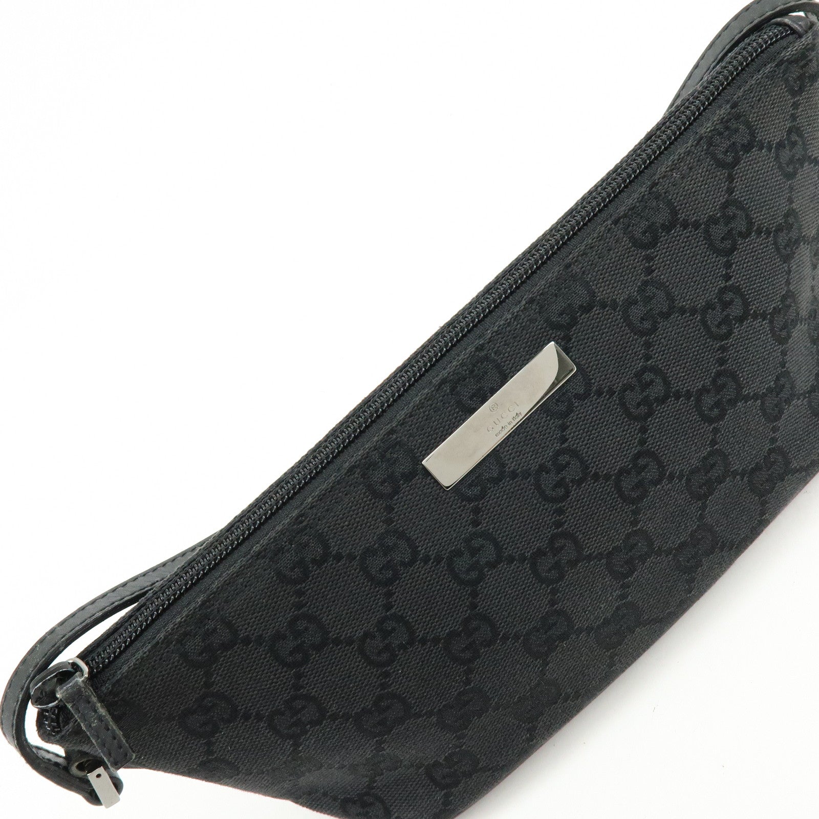 GUCCI Boat Bag GG Canvas Leather Accessory Pouch Hand Bag Black 07198
