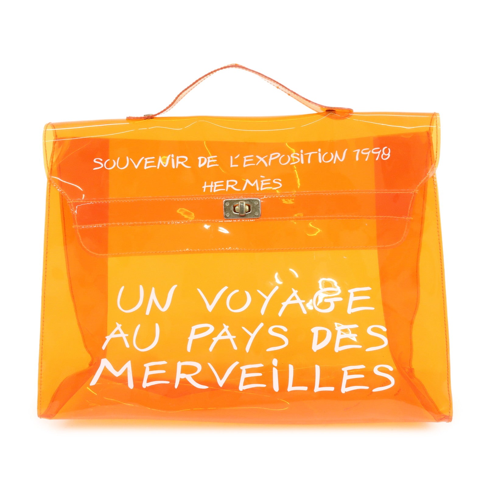 HERMES Kelly Vinyl Hand Bag Clear Orange