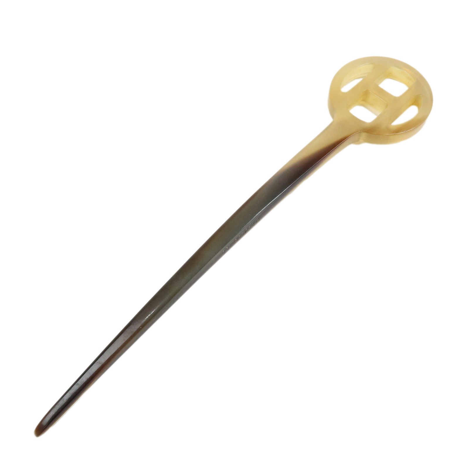 HERMES Buffalo Horn Hair Pin Rocaille Kanzashi Natural Brown