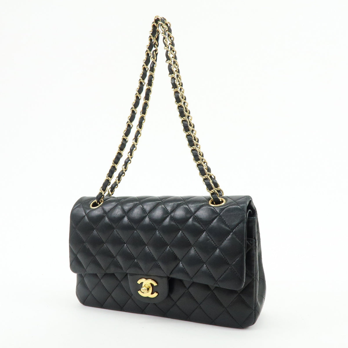 CHANEL Matelasse 25 Double Flap Lamb Skin Chain Shoulder Bag A01112