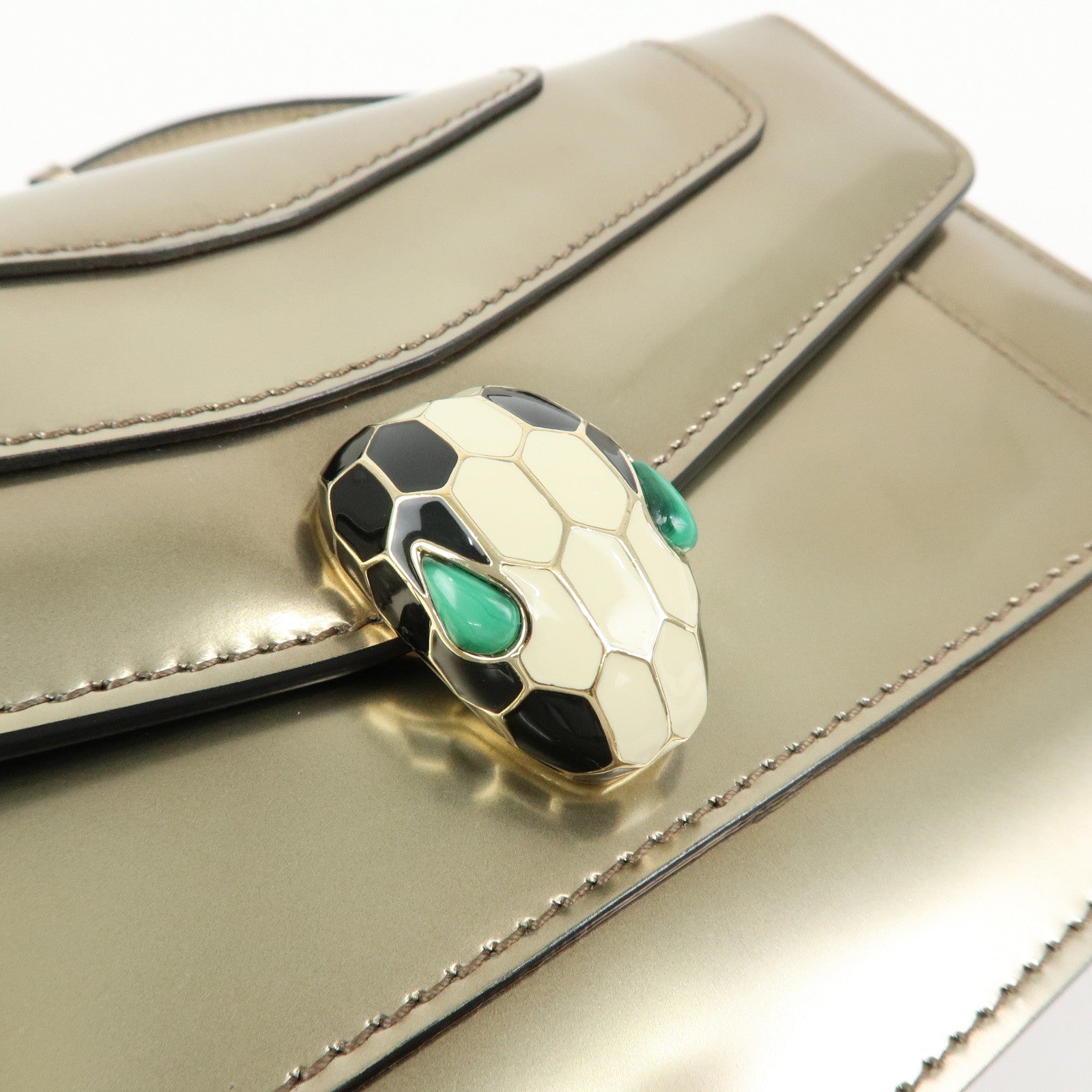 BVLGARI Serpenti Leather Forever Shoulder Crossbody Bag Gold Malachite