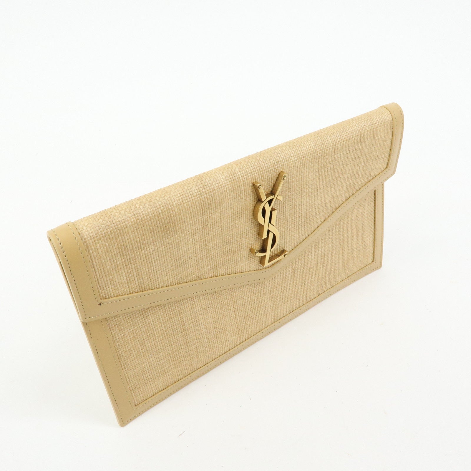 SAINT LAURENT PARIS Uptown Pouch Straw Leather Clutch Bag 565739