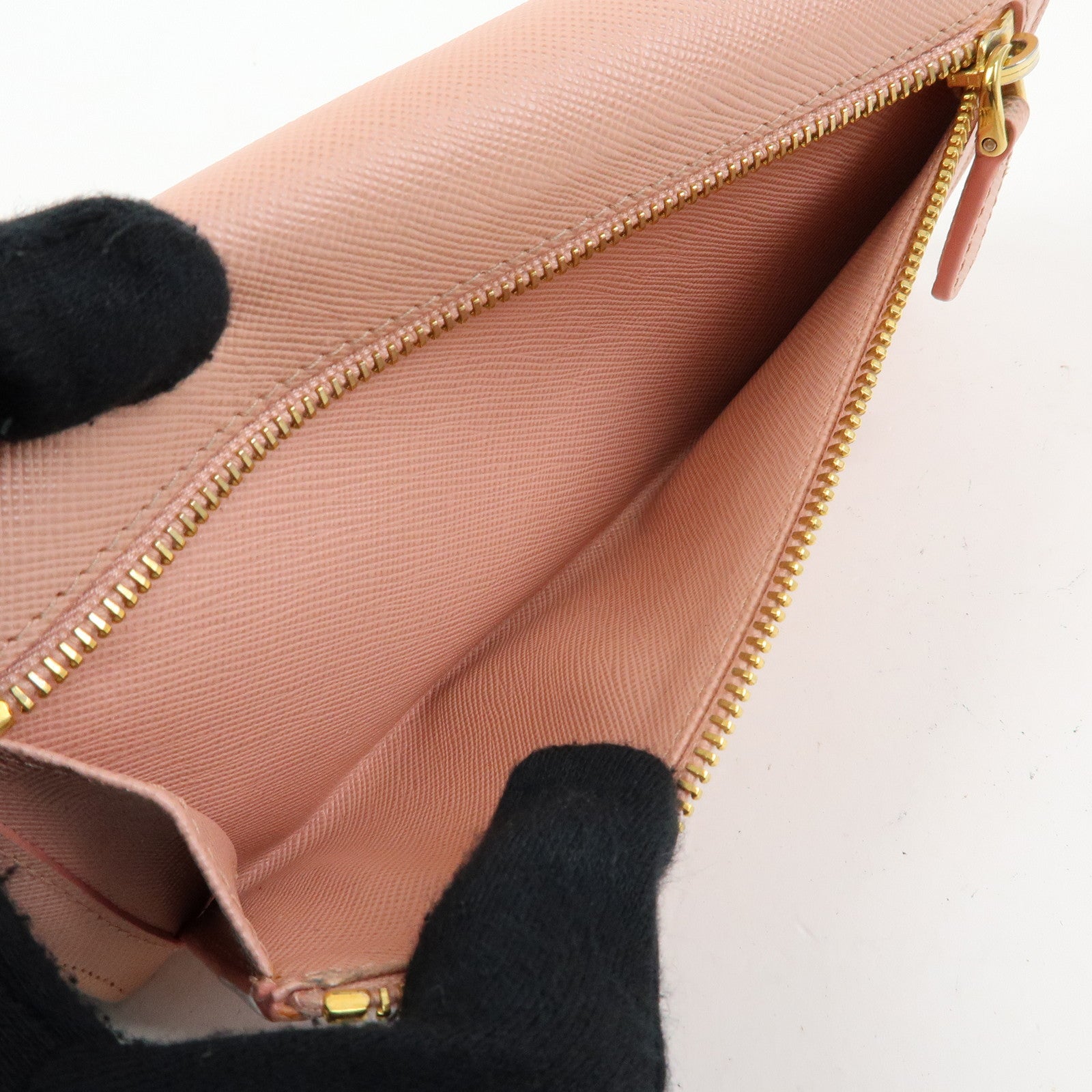 PRADA Logo Ribbon Saffiano Leather Long Wallet Pink 1M1132