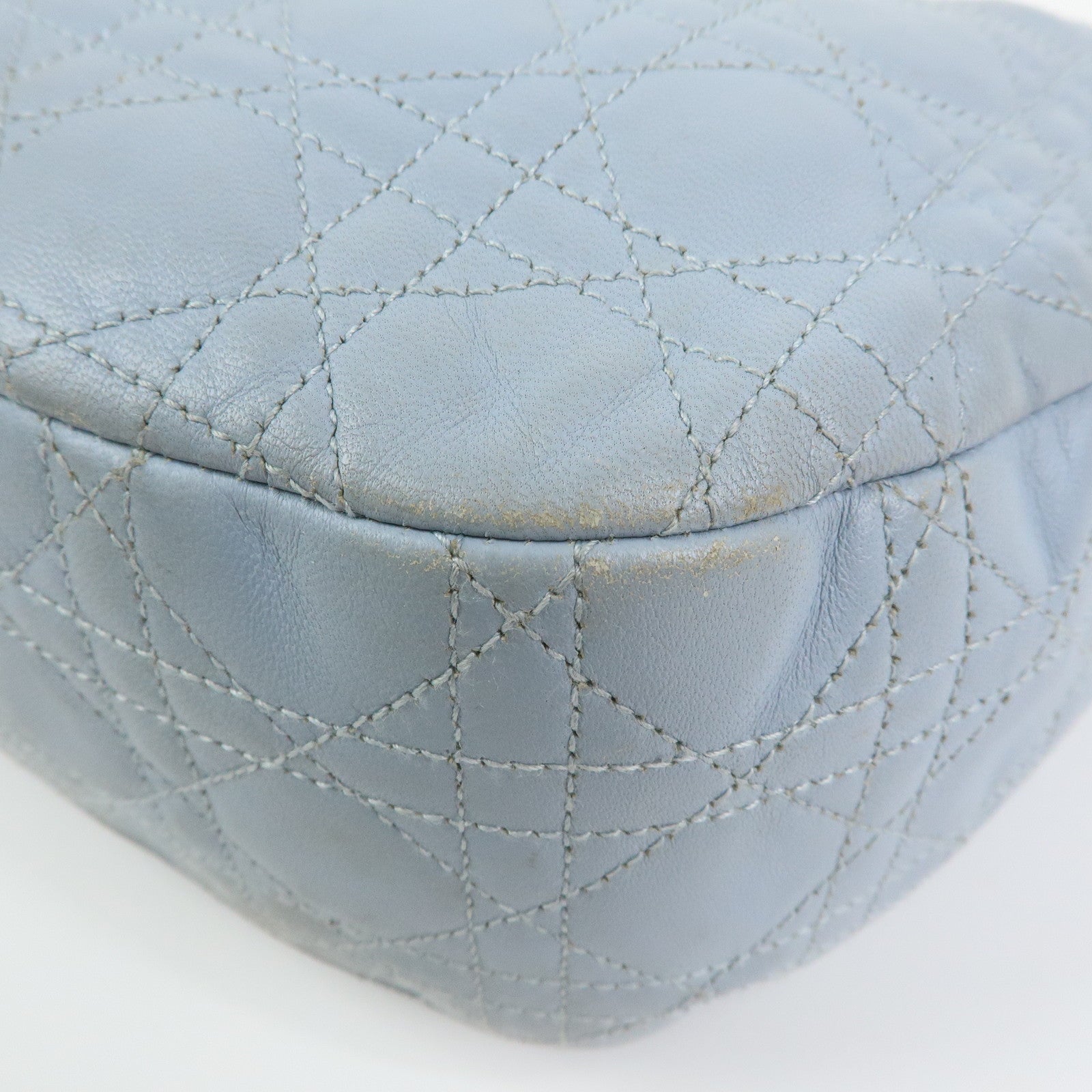 Christian Dior Lady Dior Cannage Lamb Skin Shoulder Bag Hand Bag Blue