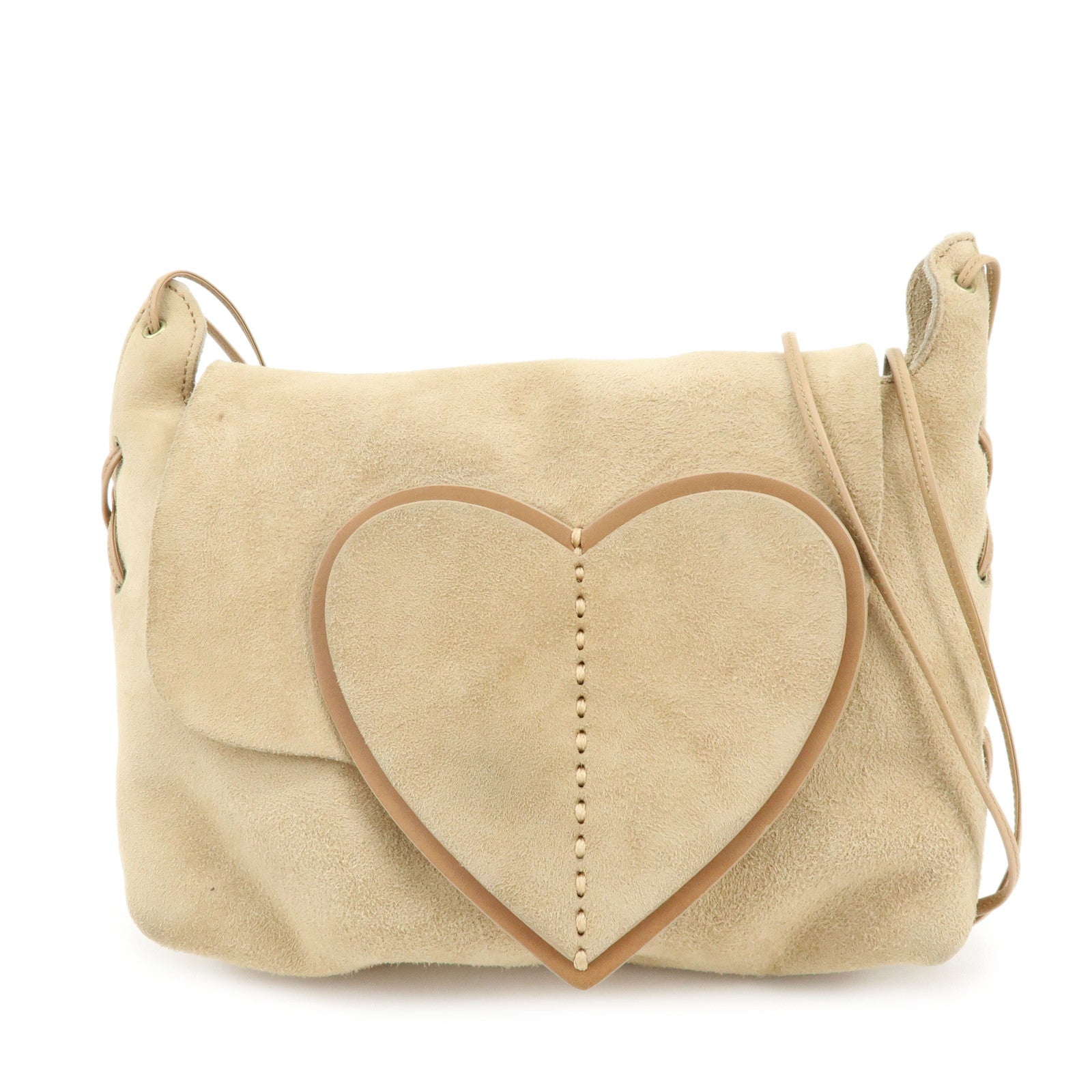 GUCCI Heart Suede Leather Shoulder Bag Crossbody Bag Beige 95107