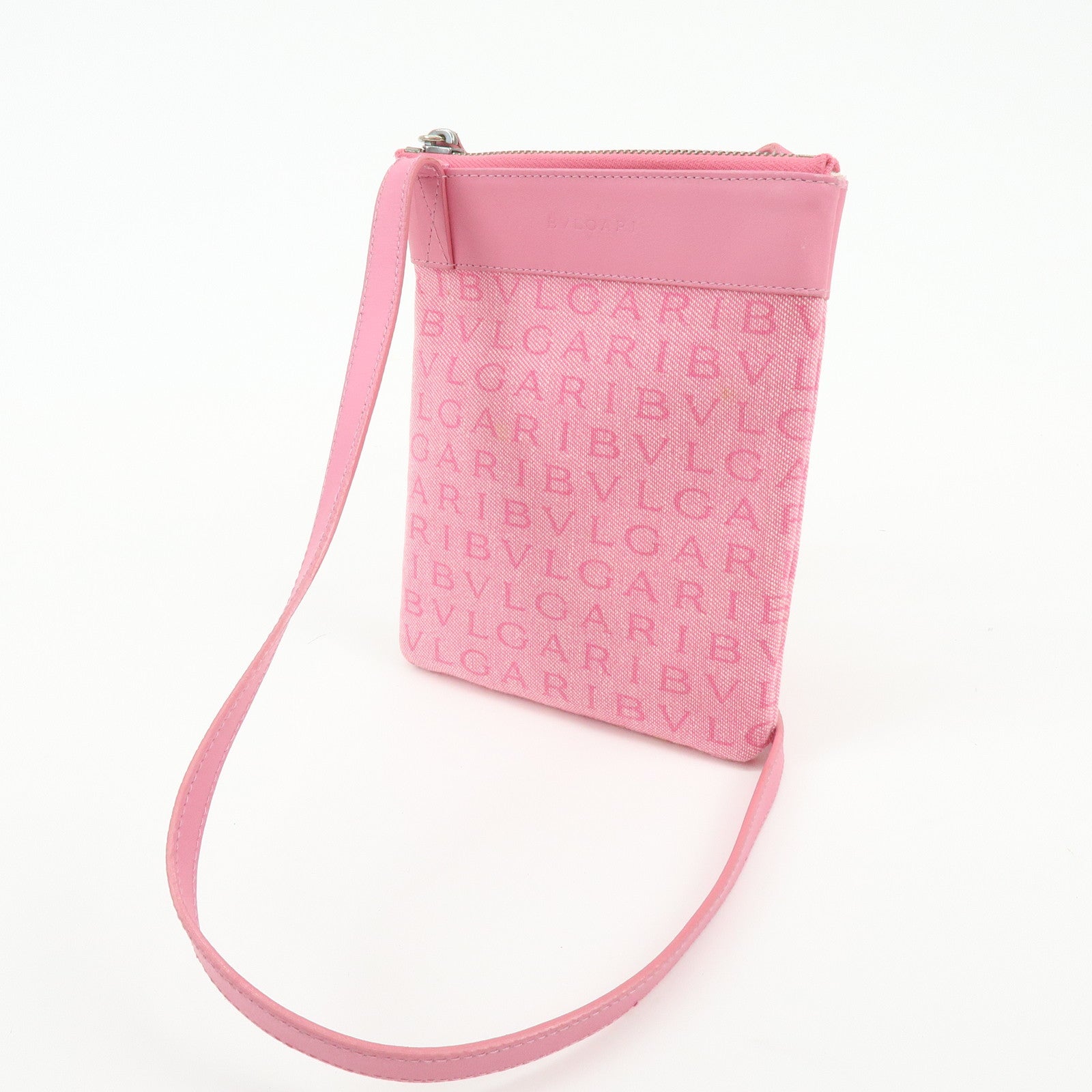 BVLGARI Logomania Canvas Leather Shoulder Bag Crossbody Bag Pink