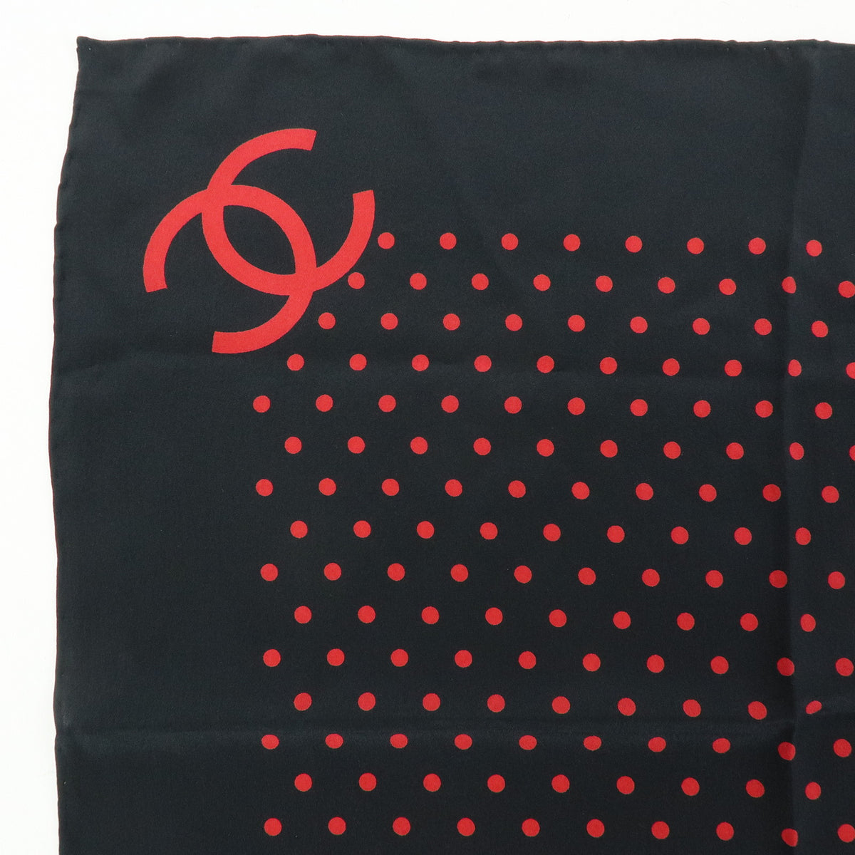 CHANEL COCO Mark Silk 100% Scarf Polka Dots Black Red