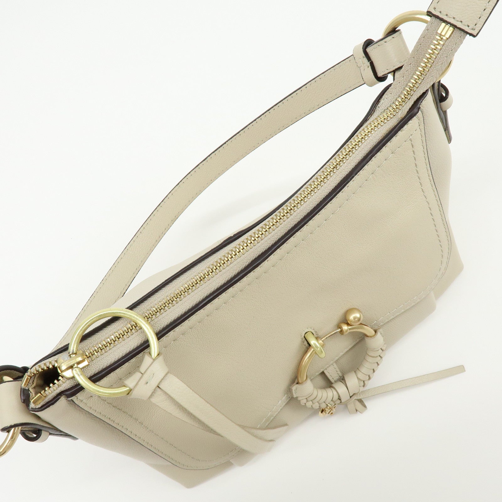 Chloe See By Chloe Joan Leather Shoulder Bag Hand Bag Beige