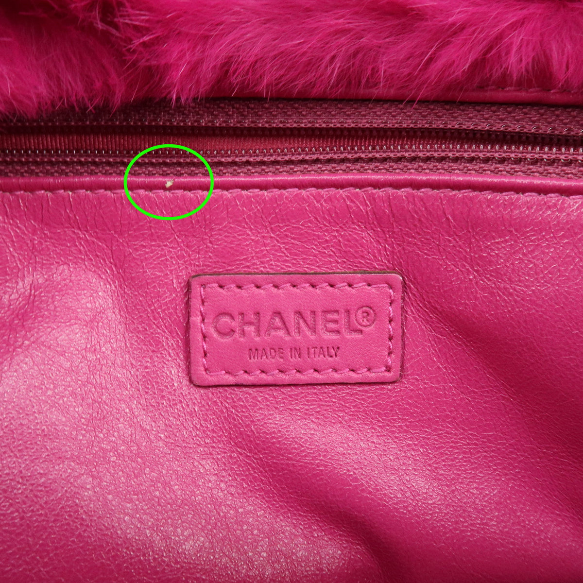 CHANEL COCO Mark Lapin Fur Leather Chain Shoulder Bag Magenta