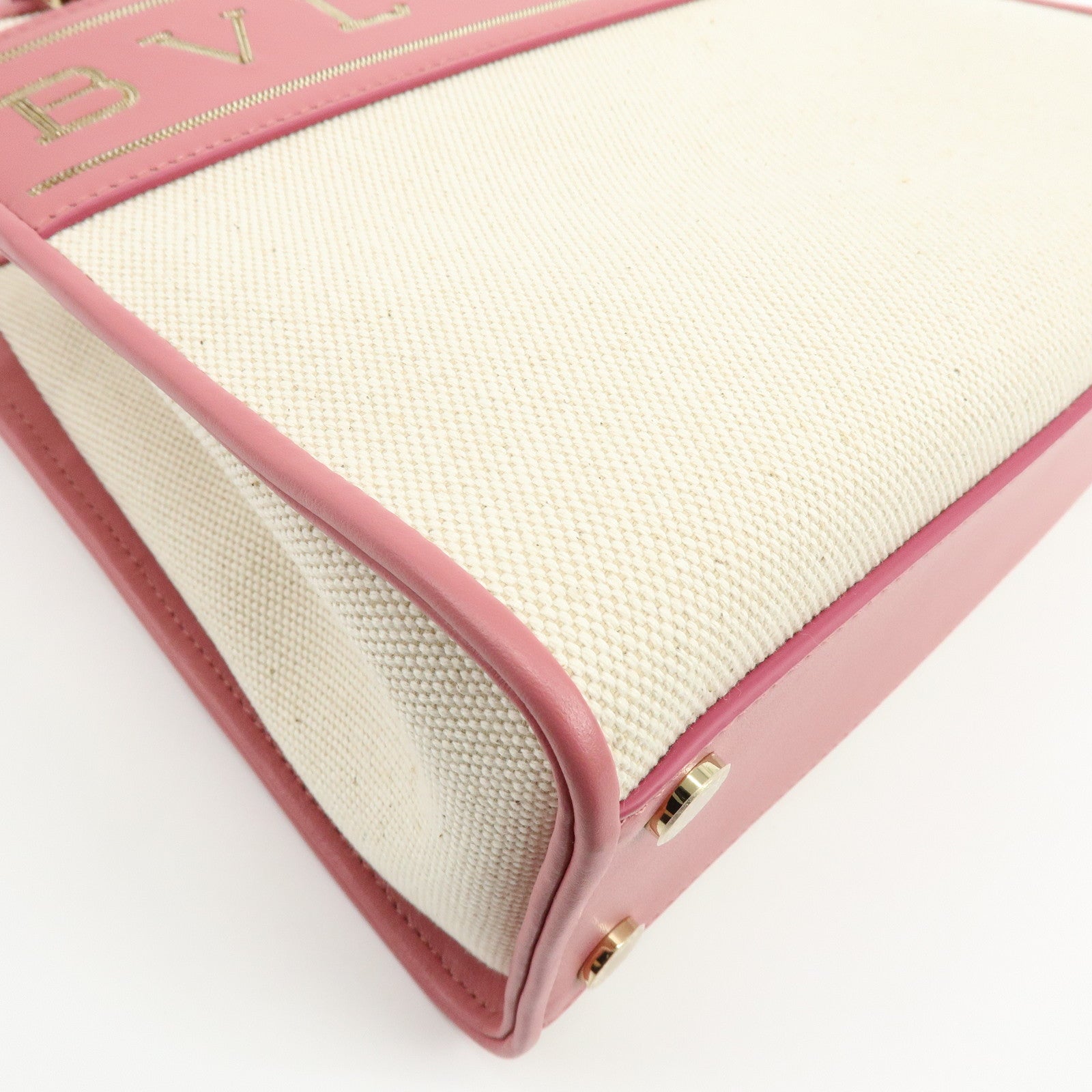 BVLGARI Logo Canvas Leather 2Way Bag Hand Bag Shoulder Bag Pink