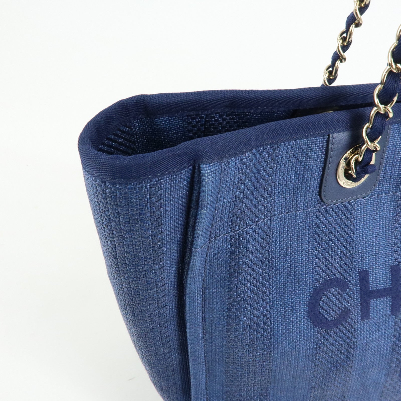 CHANEL Deauville MM Canvas Leather Tote Chain Shoulder Bag  A67001