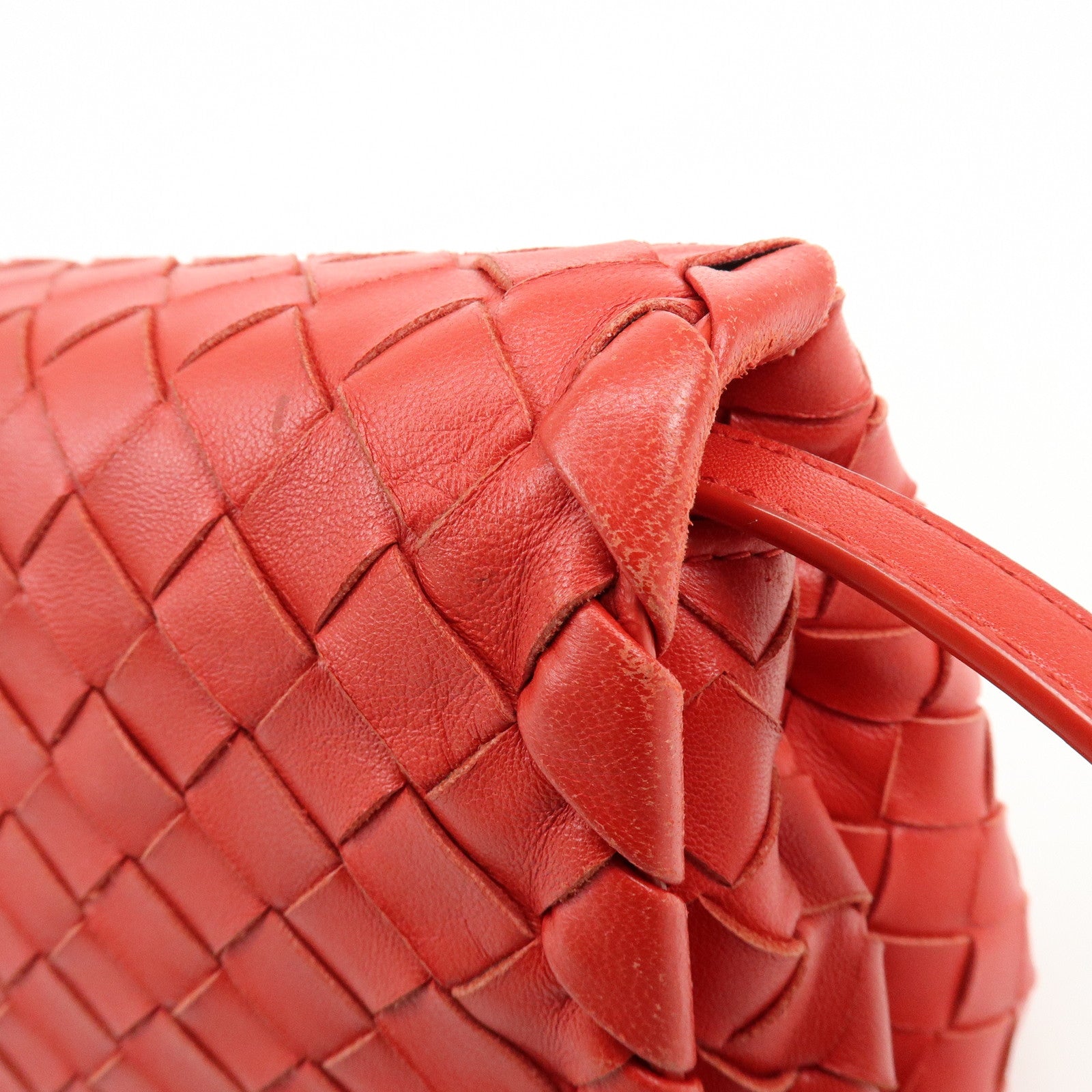BOTTEGA VENETA Intrecciato Leather Shoulder Bag Crossbody Bag Red