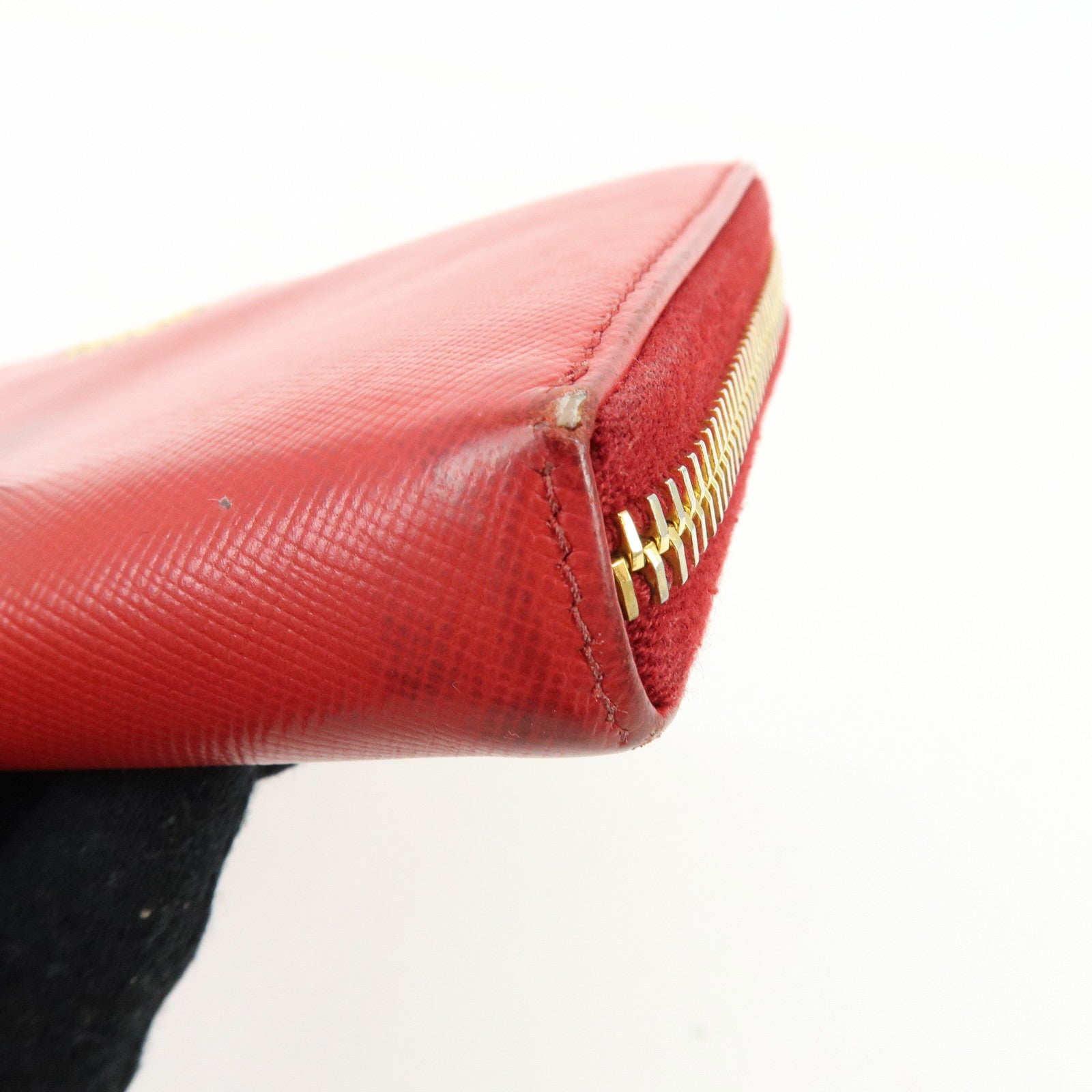 PRADA Saffiano Leather Cherry Round Zippy Long Wallet Red