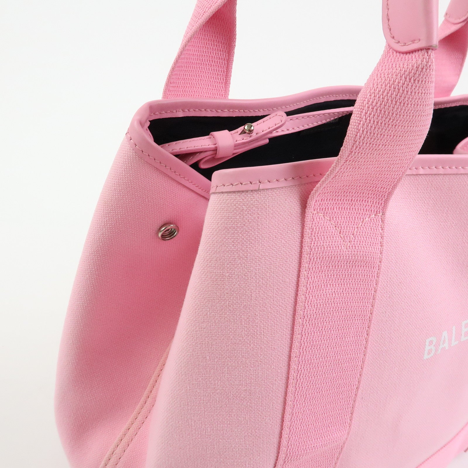 BALENCIAGA Navy Cabas Canvas Leather Small Tote Hand Bag Pink 339933
