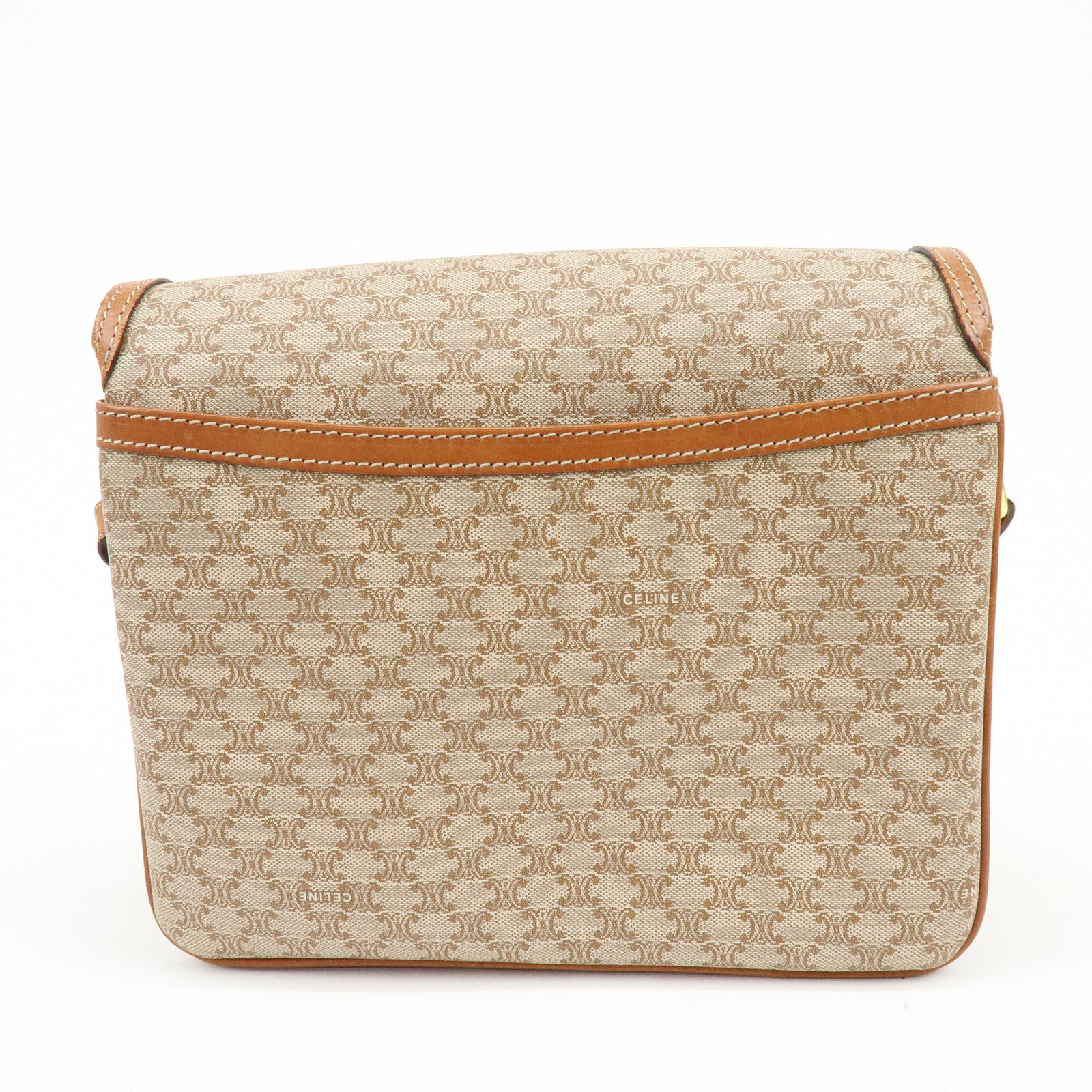 CELINE Macadam PVC Leather Shoulder Bag Crossbody Bag Brown Beige