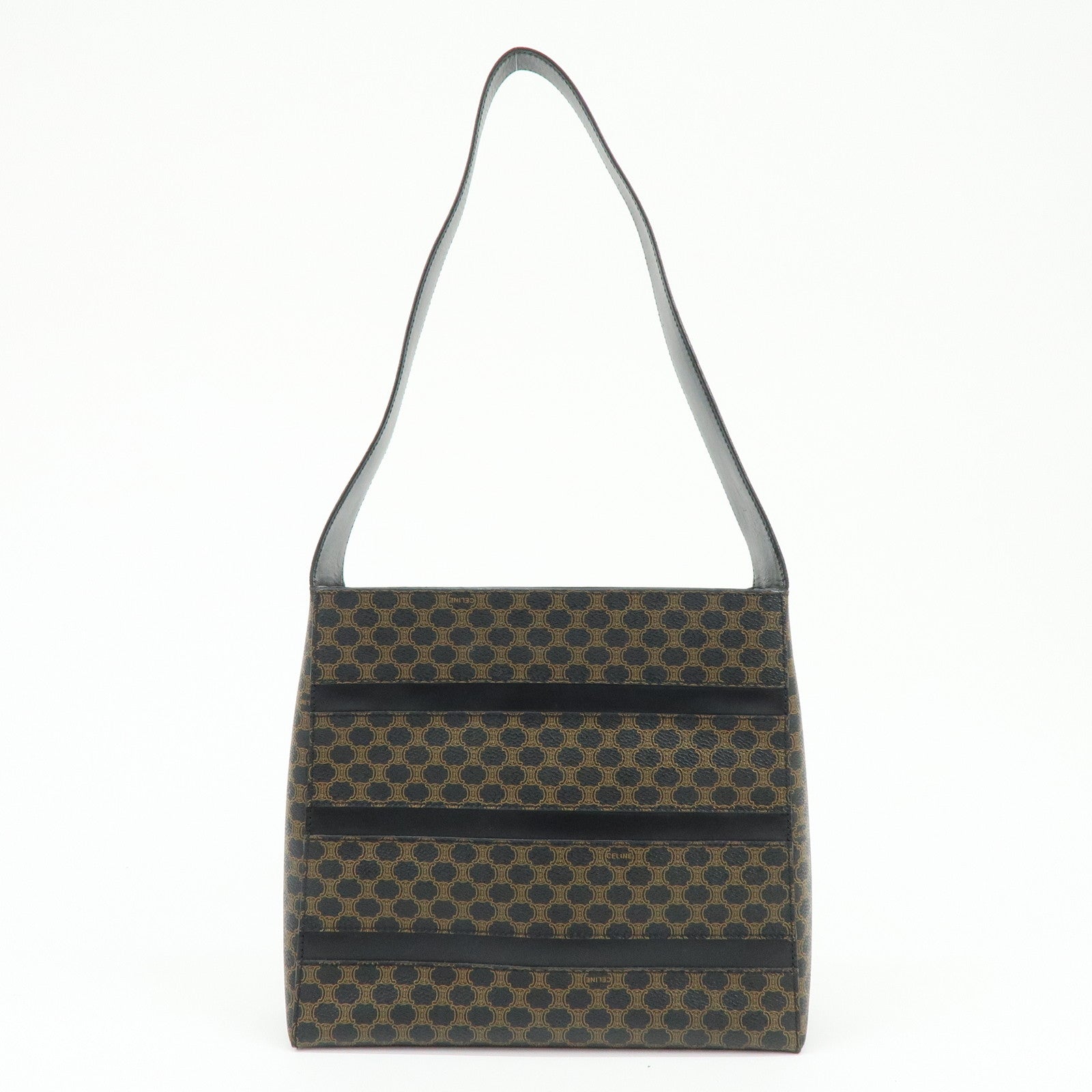 CELINE Macadam PVC Leather Shoulder Bag Hand Bag Black Brown