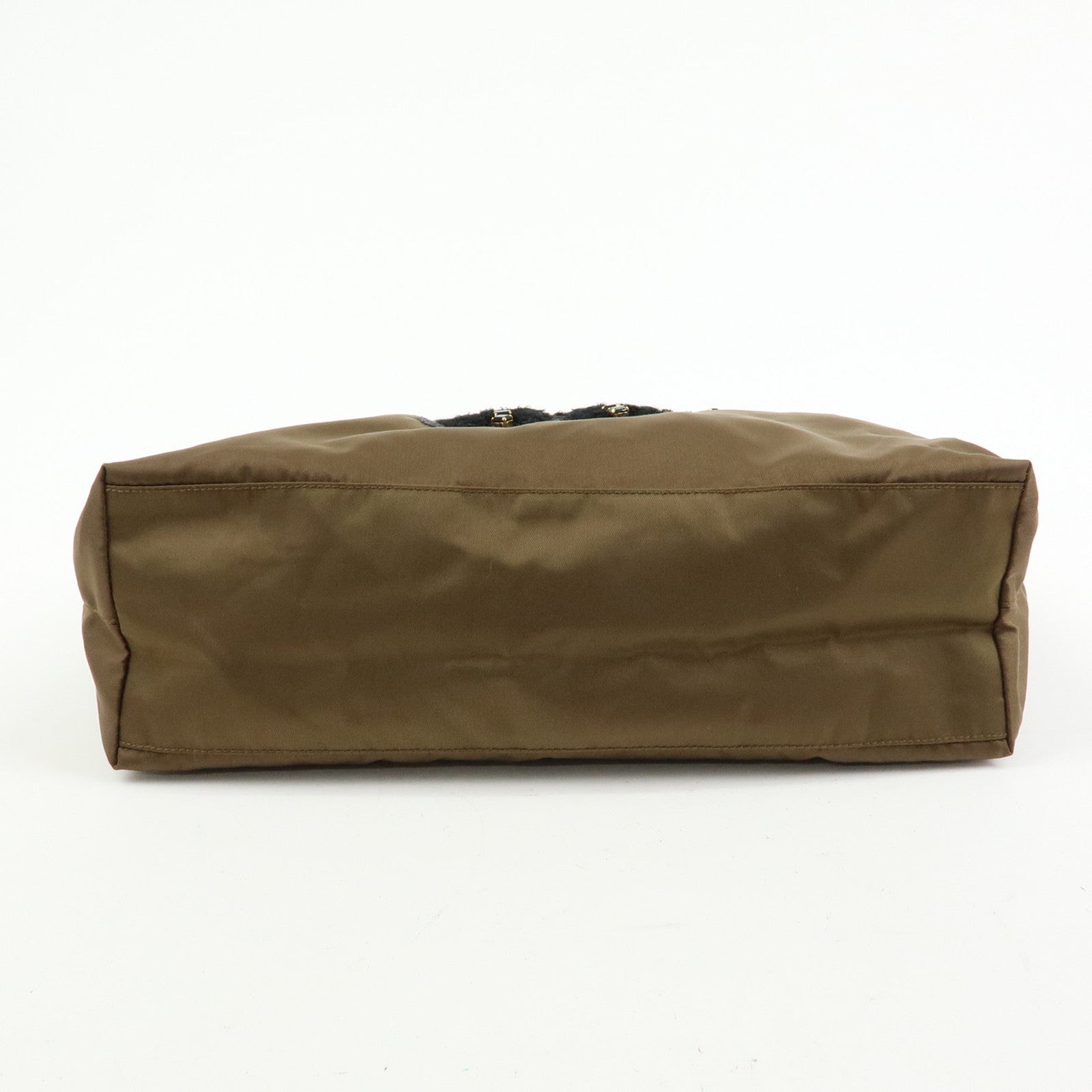 PRADA Bijoux Bear Motif Nylon Saffiano Leather Tote Bag Khaki Gold