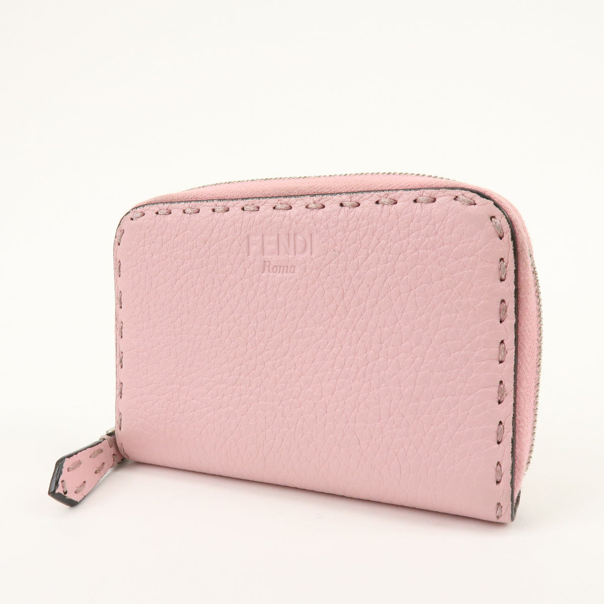 FENDI Selleria Leather Compact Zippy Wallet Pink 8M0313
