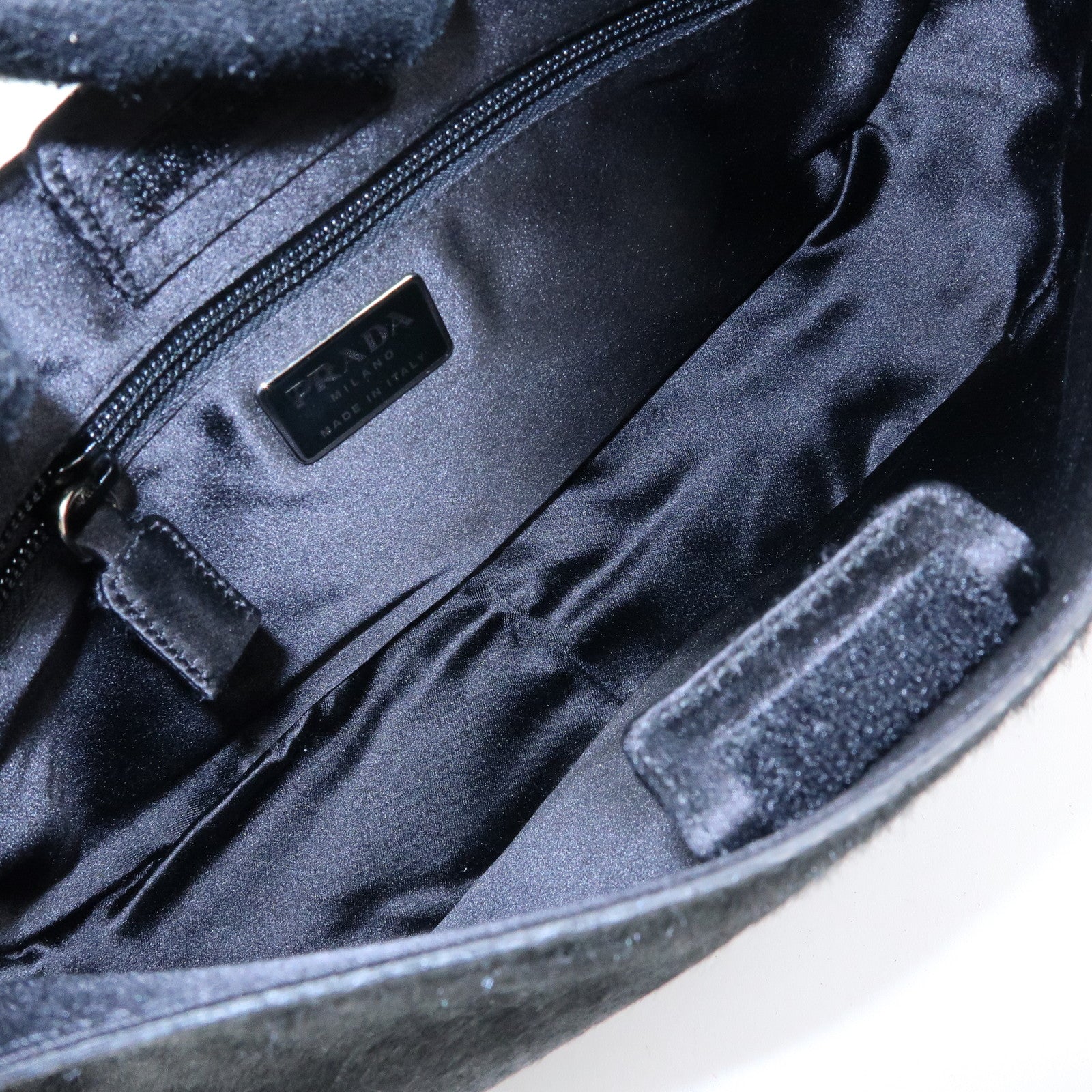 PRADA Triangle Logo Unborn Calf Shoulder Bag Black B8456