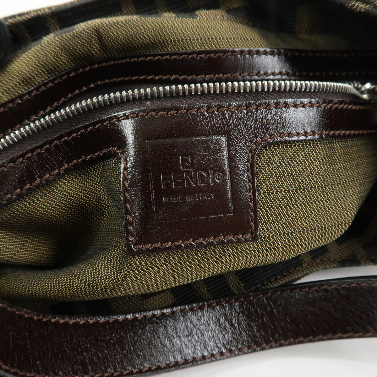 FENDI Zucca Canvas Leather Shoulder Bag Hand Bag Black Brown 26569