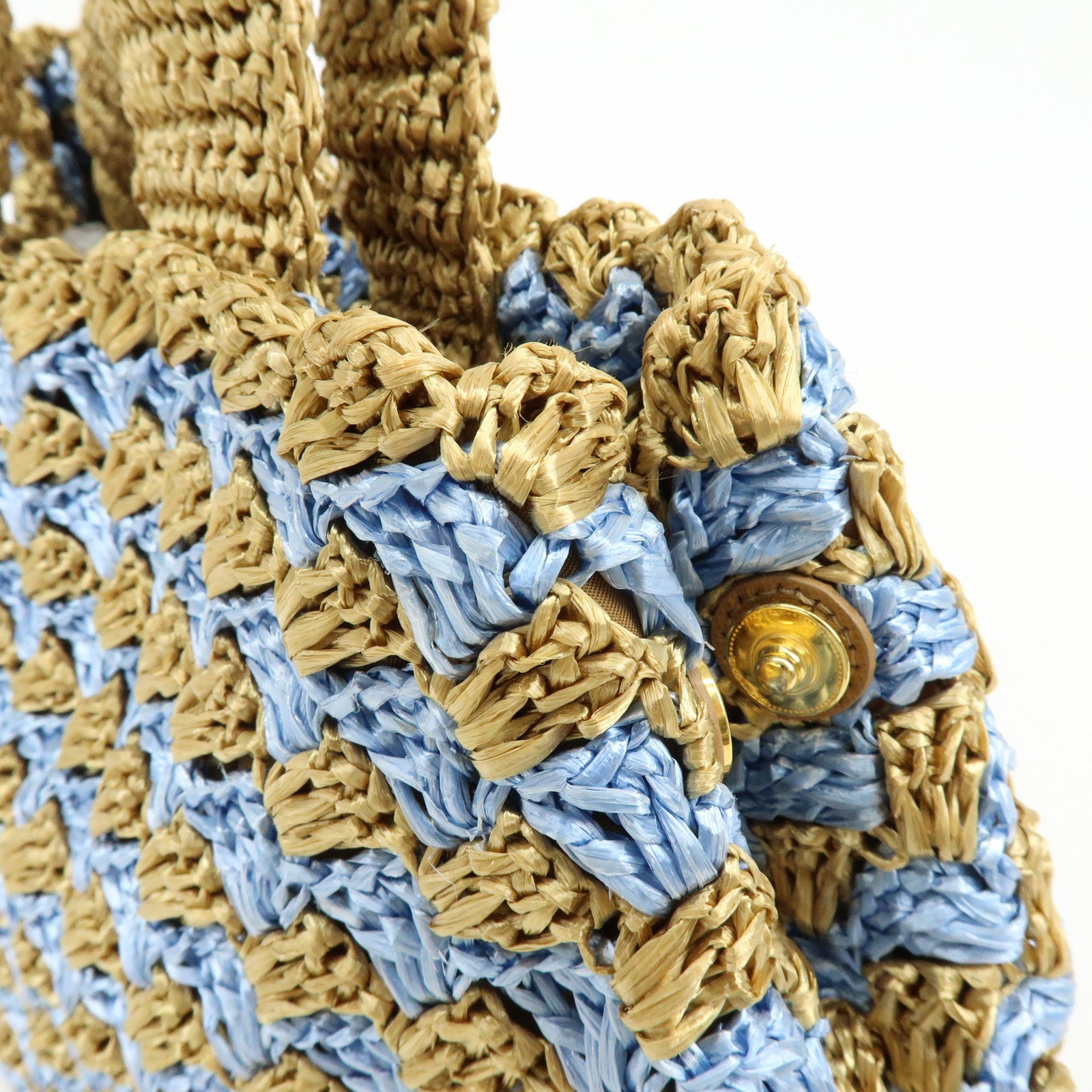 PRADA Traingle Logo Canapa Raffia Tote Bag Hand Bag Natural Blue