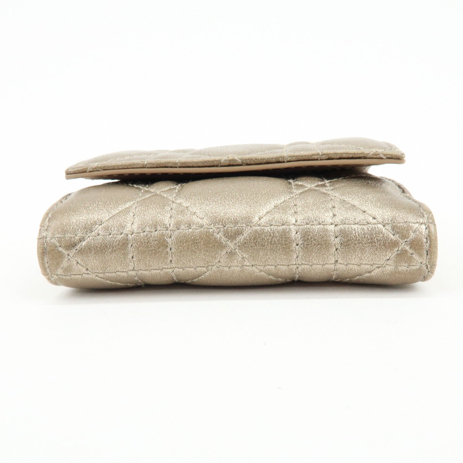Christian Dior Lady Dior Cannage Leather Lotus Compact Wallet Beige