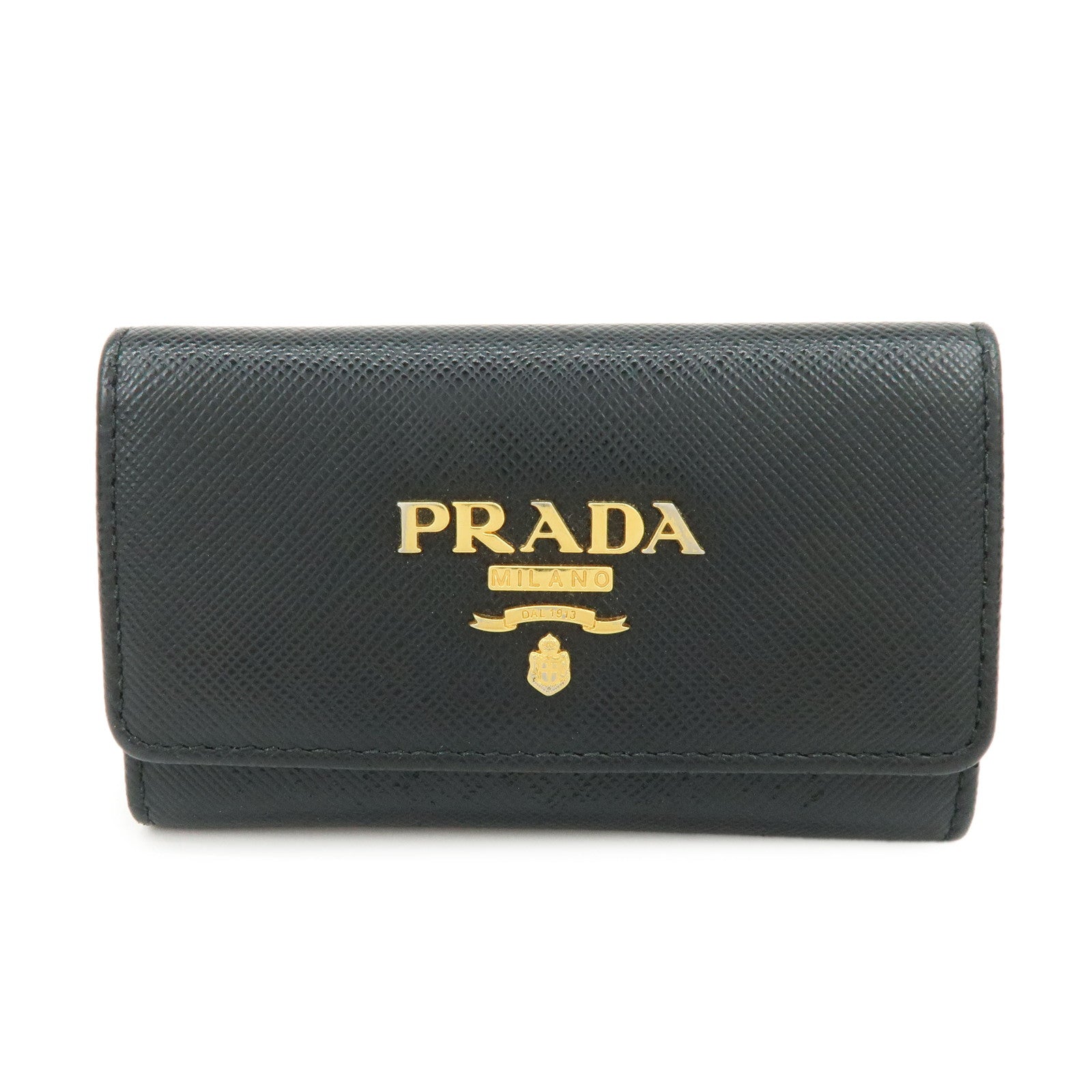 PRADA Logo Saffiano Leather 4 Ring Key Case Key Holder Black