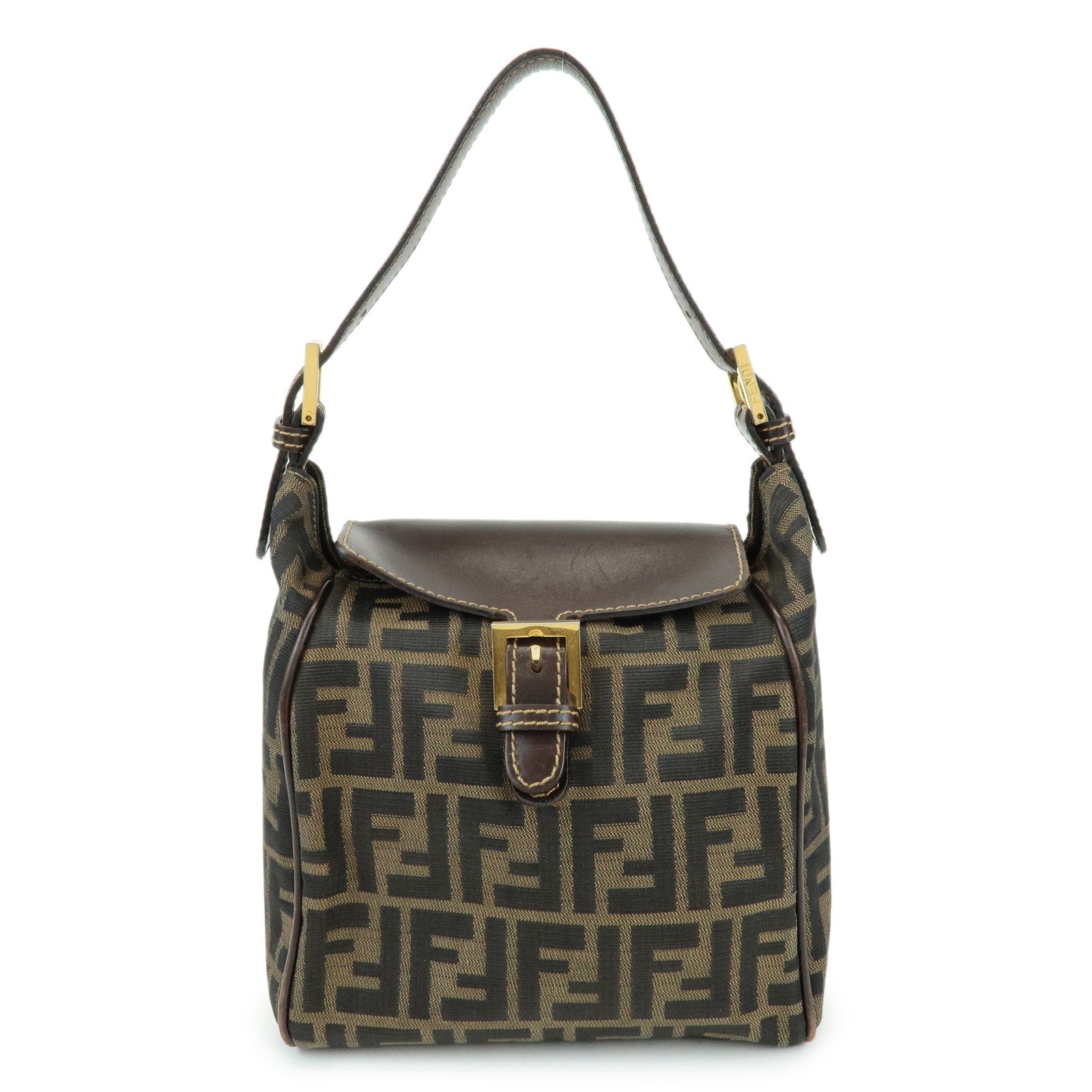 FENDI Zucca Canvas Leather Hand Bag Shoulder Bag Brown 15214