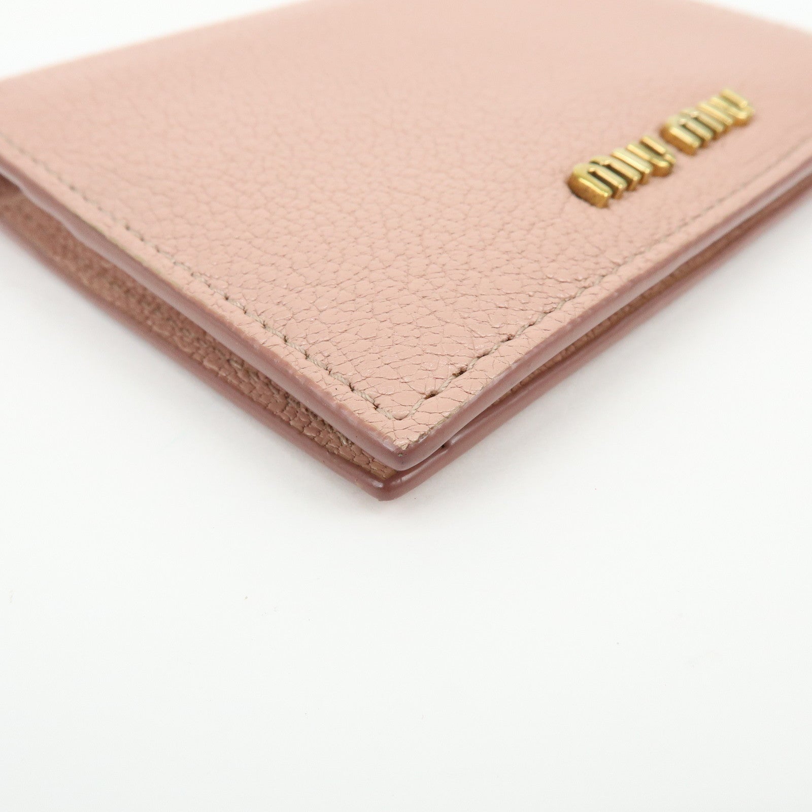 MIU MIU Logo Madras Leather Bi-fold Compact Wallet Pink