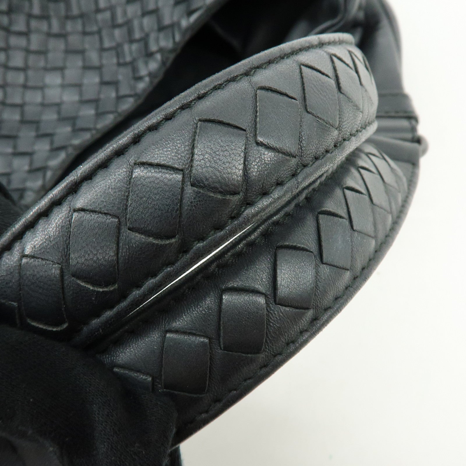 BOTTEGA VENETA Intrecciato Campana Leather Shoulder Bag Hand Bag Black