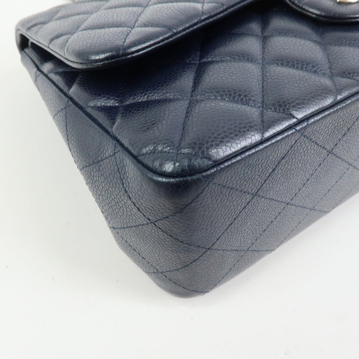 CHANEL Matelasse 30 Caviarskin W Flap Chain Shoulder Bag Navy A58600