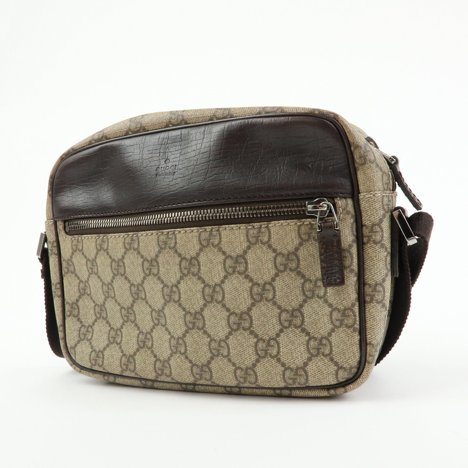 Gucci GG Canvas Leather Shoulder Bag Crossbody Bag Brown 114291