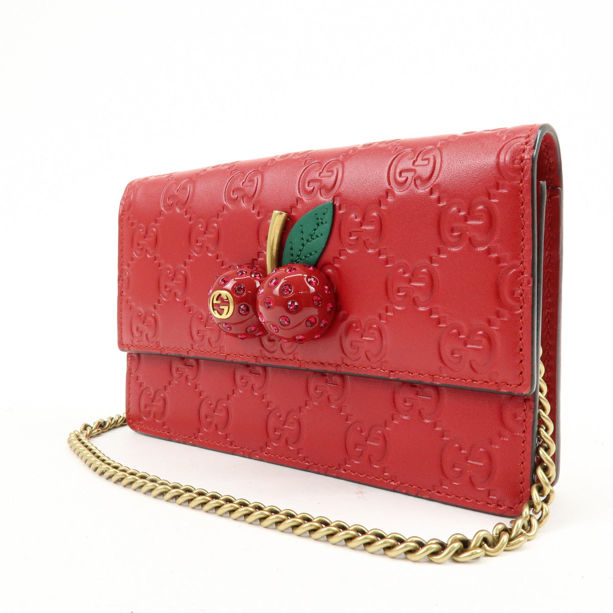 GUCCI Interlocking G Guccissima Chain Shoulder Bag Cherry 481291