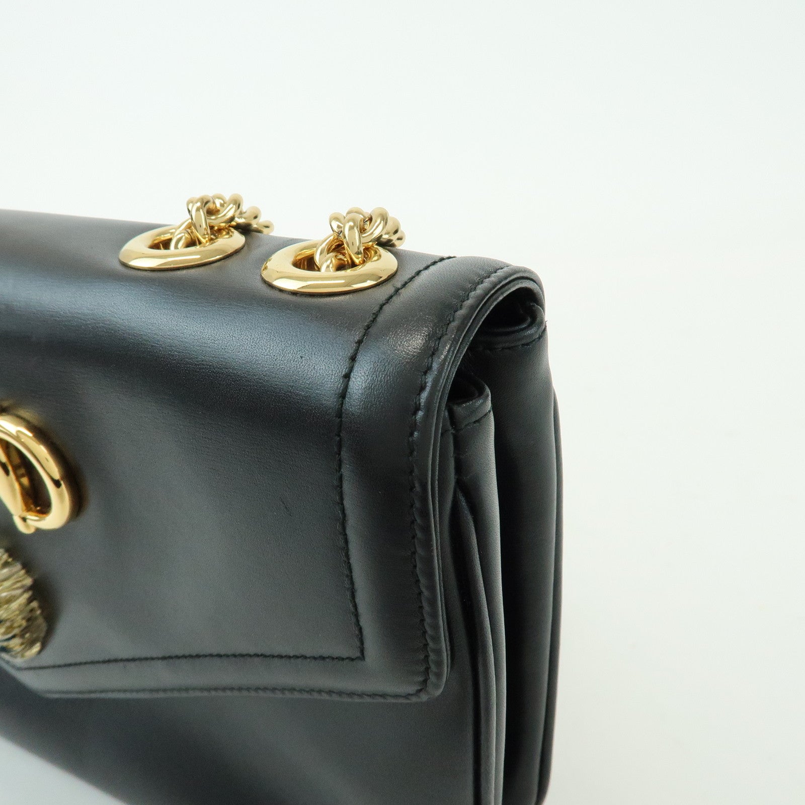 GUCCI Raja Calf Leather Rhinestone Chain Shoulder Bag Black 537241
