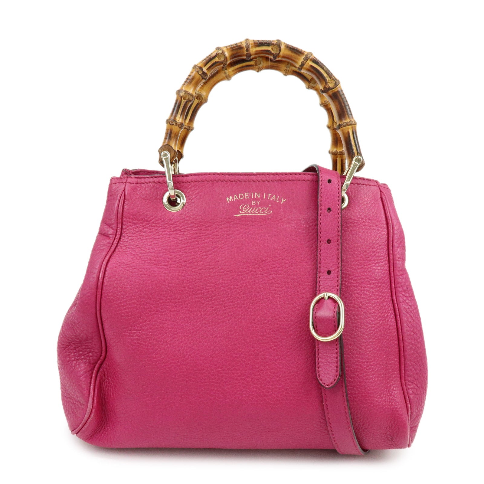 GUCCI Bamboo Shopper Small Leather 2Way Bag Hand Bag Pink 336032