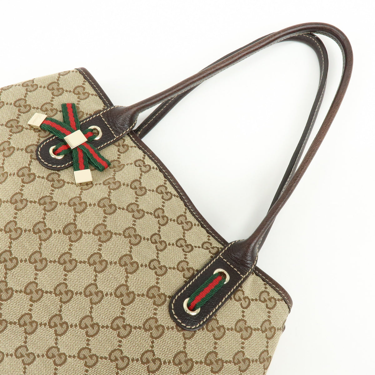GUCCI Princy Sherry GG Canvas Leather Tote Bag Beige Brown 163805