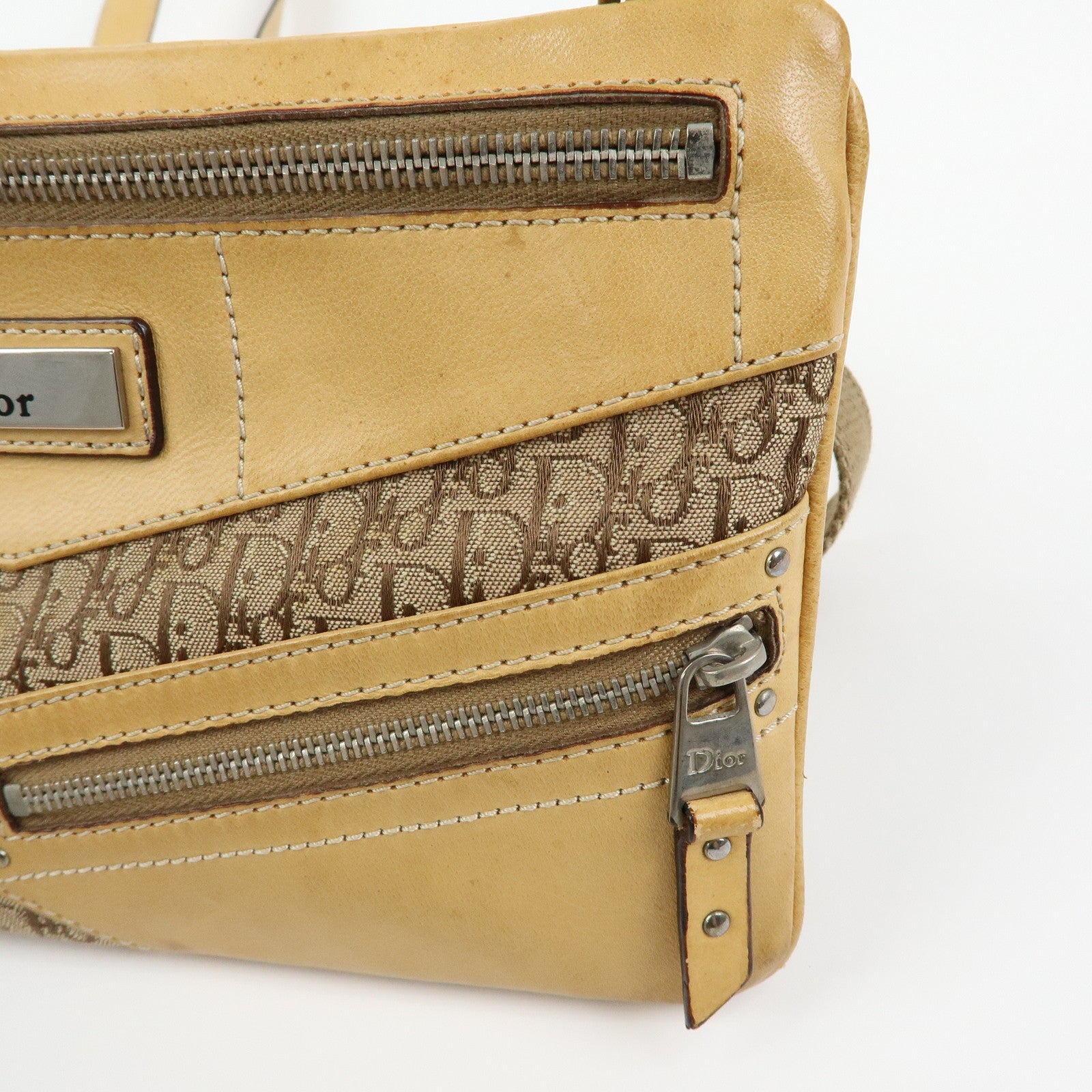 Christian Dior Trotter Street Chic Canvas Leather Shoulder Bag Beige