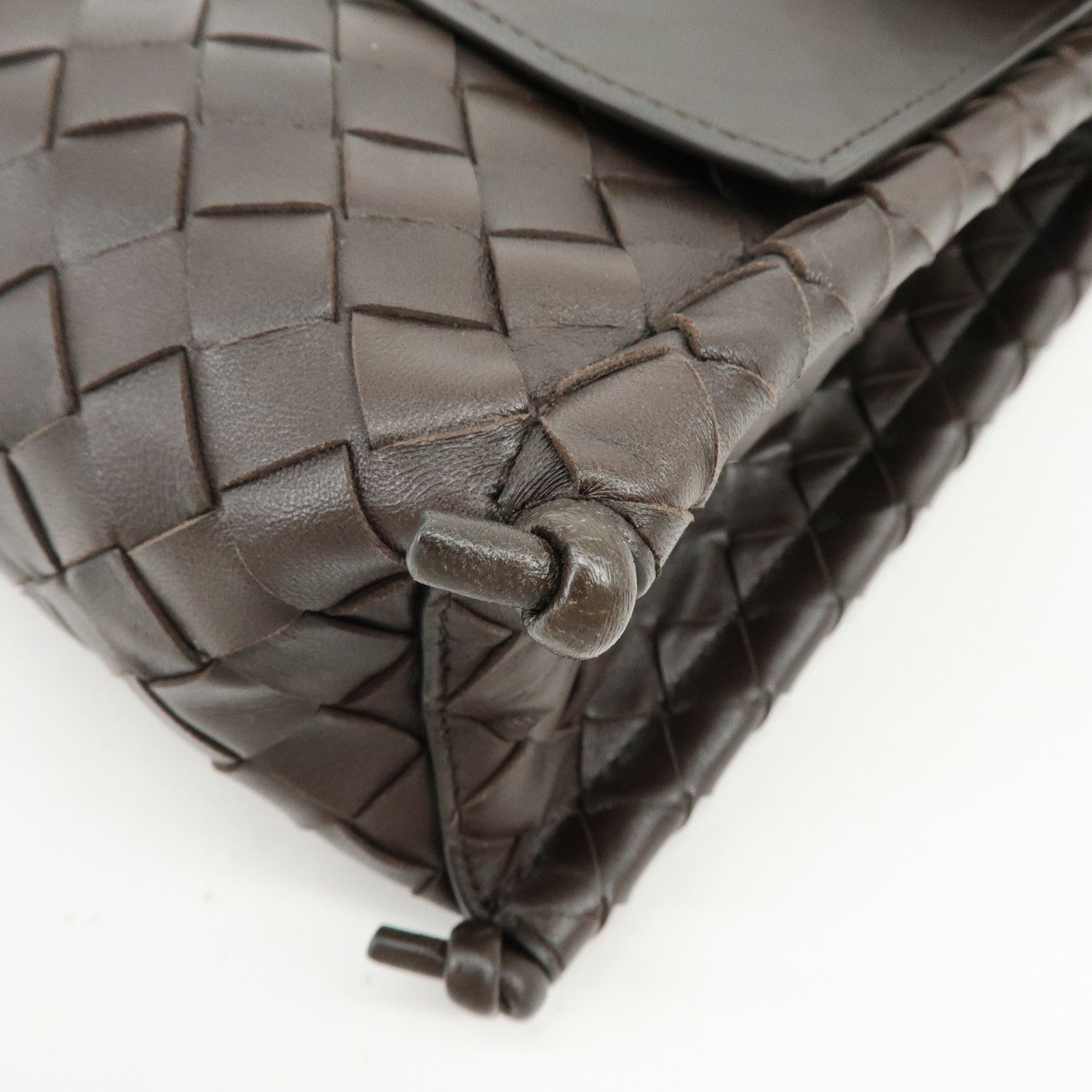 BOTTEGA VENETA Intrecciato Leather Shoulder Crossbody Bag Dark Brown