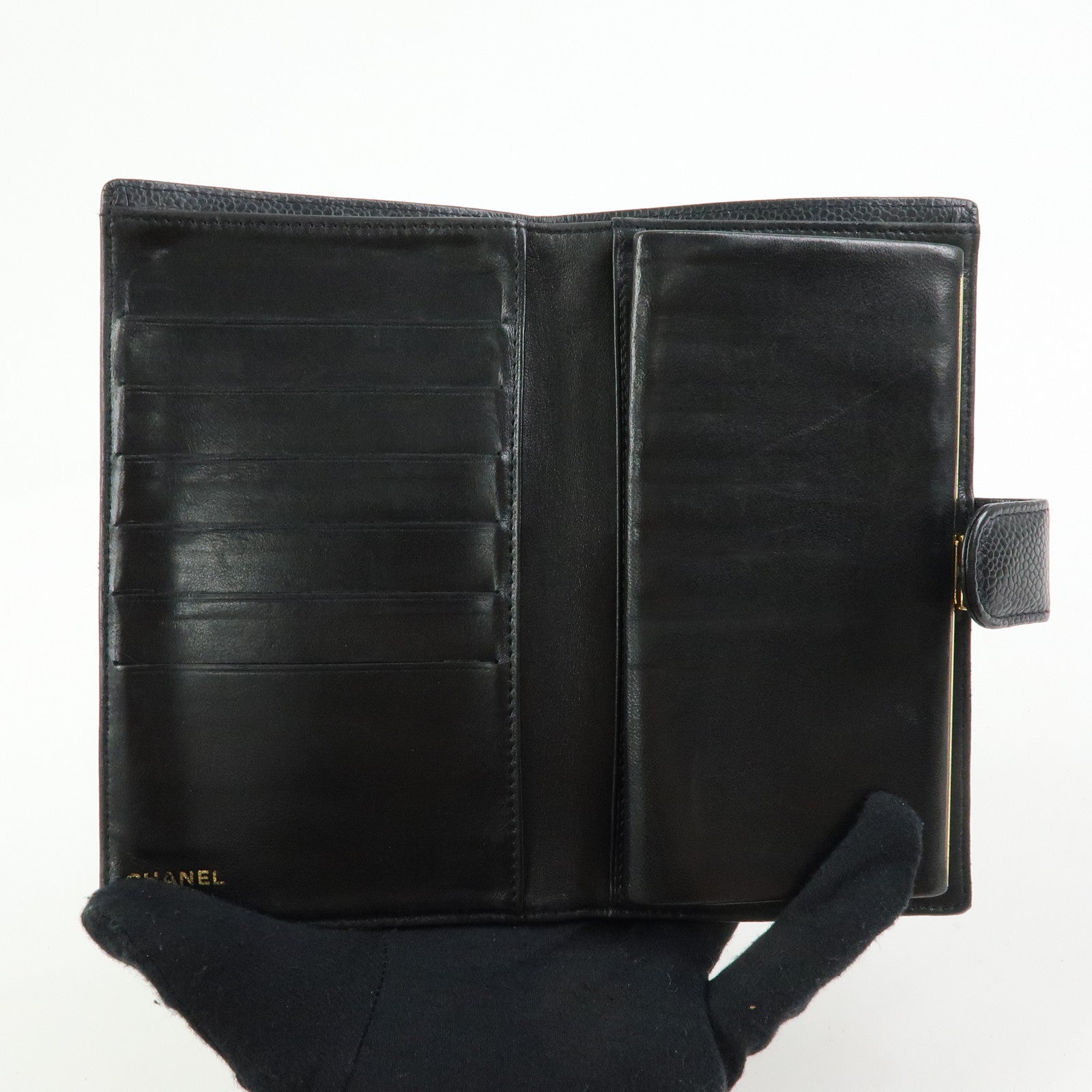 CHANEL COCO Mark Caviarskin Bi-fold Long Wallet  Black A82281